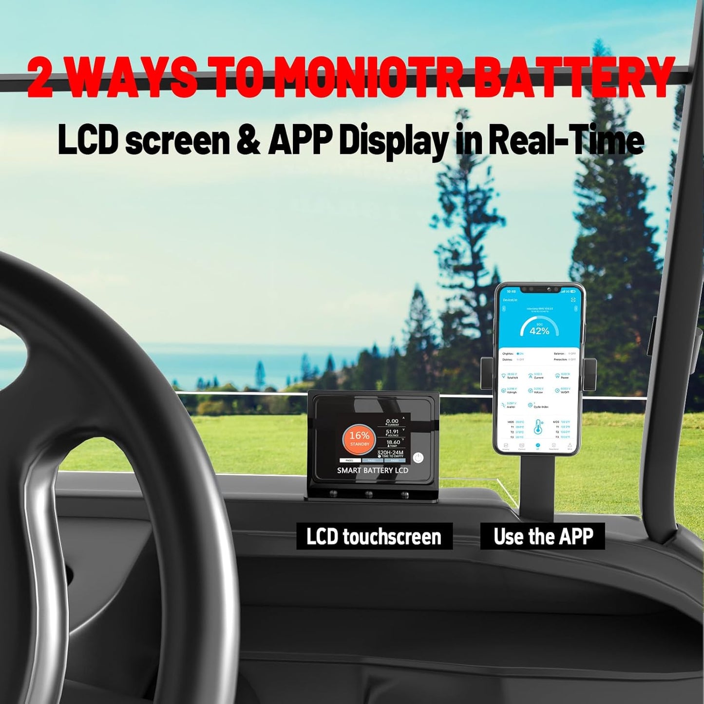 36V 300Ah Golf Cart Lithium LiFePO4 Battery with Charger and 200A BMS Grade A Cells Deep Cycle Rechargeable Battery,10000+ Cycles,Perfect for Golf Cart,Off Grid Applications (36V 300Ah-GC)