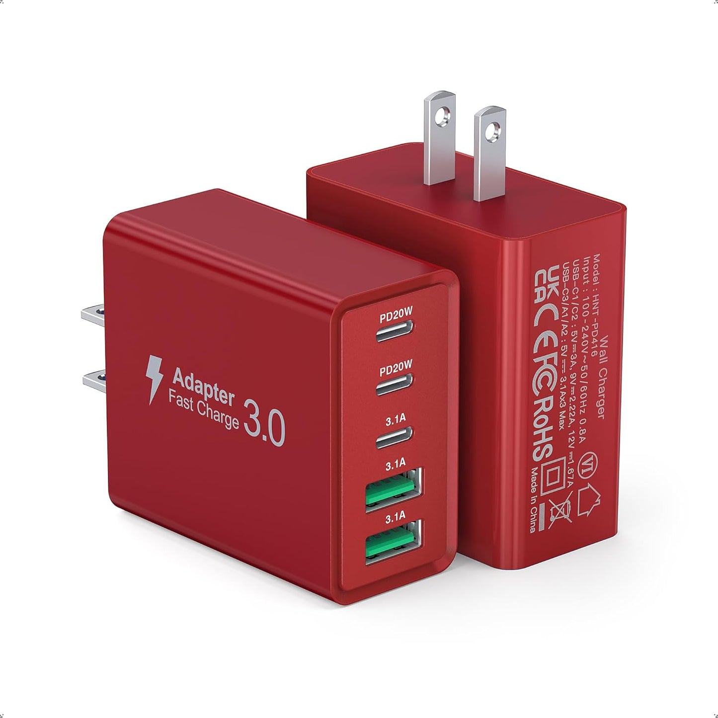 2Pack USB C Fast Charger Block, 50W 5-Port Type C Wall Charger Brick, Multiport Charging Plug Power Adapter Brick Cube for iPhone 16/15/14/13/12, Pad Mini/Pro, Galaxy S23 S22