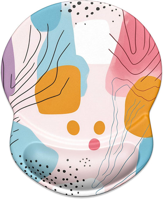 ITNRSIIET Ergonomic Mouse Pad with Gel Wrist Support Small Wrist Rest Smooth Surface Non-Slip PU Base Comfortable Office Supplies Pain Relief, 8.7 x 7.2 inches, Art Style Pattern