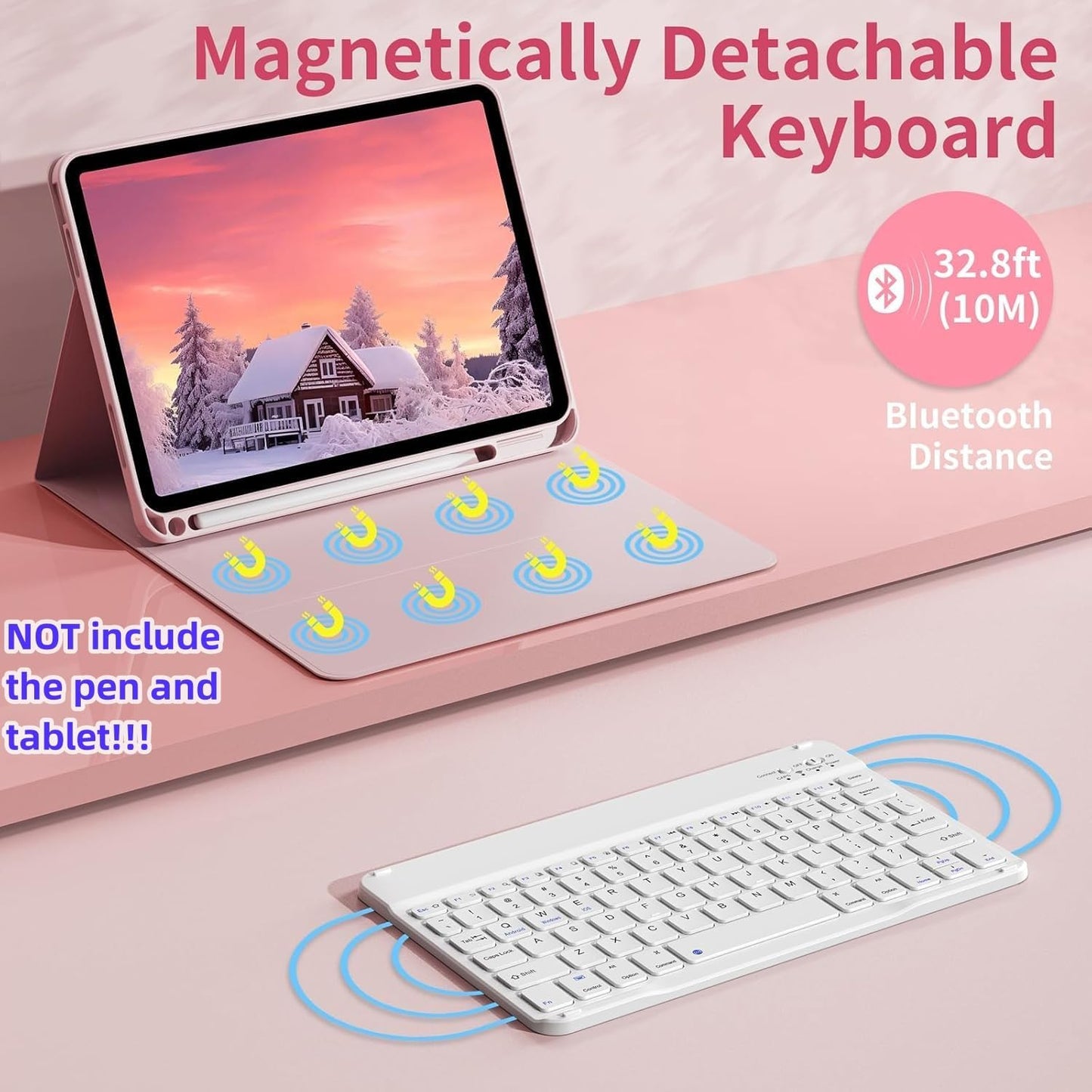 Keyboard Case for Galaxy Tab S10 Plus/S9 Plus/S9 FE Plus/S8 Plus/S7 Plus/S7 FE 12.4 Inch, 7 Color Rainbow Backlight Detachable Magnetic Keyboard Cover with S Pen Holder,Mint Green