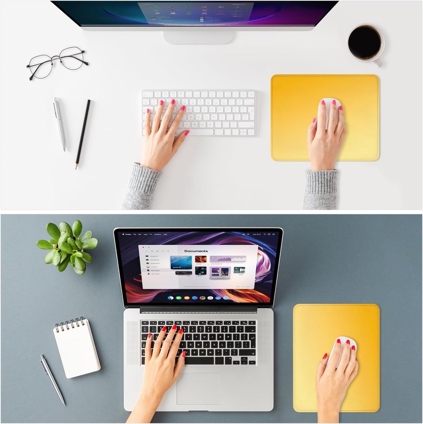 ITNRSIIET Mouse Pad Non-Slip Rubber Base Smooth Surface Stitched Edges Waterproof Durable Compatible with All Mice for Office & Gaming, Desk Accessory, 10.2x8.3x0.12 inch, Yellow Gradient