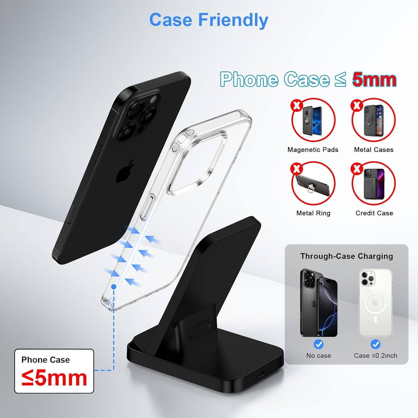 Wireless Charger Fast Charging Stand for Samsung Galaxy S25 FE/S25Ultra/S24 Plus/S23+/S22/S21/S20/S10, Wireless Phone Charger Android Desk Charging Station for Google Pixel 9 Pro XL/8 with 18W Adapter