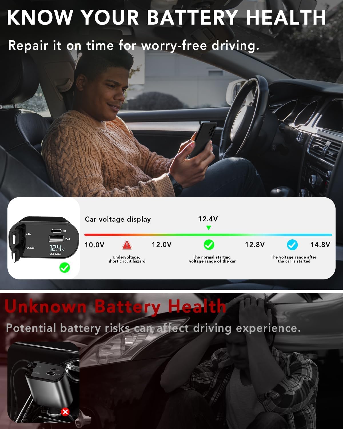 Retractable Car Charger, 4 in 1 Fast Charging 69W, Cigarette Lighter Adapter 2 Retractable iPhone Cables and USB Car Charger,Compatible with iPhone 15/14/13/12/11,Galaxy,Pixel