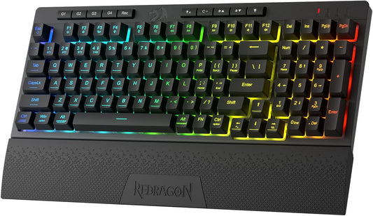 Redragon K515 PRO Shiva RGB Wireless Membrane Gaming Keyboard, 98 Keys Mechanical-Feel Keyboard w/Smooth Linear Switch, On-Board Macro & Multimedia Keys, Detachable Wrist Rest, Software Supported