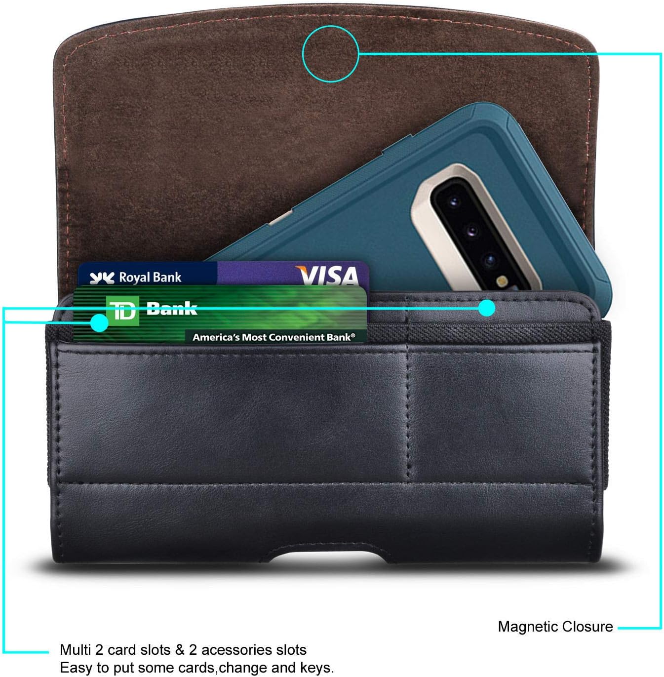 Phone Holster for Samsung Galaxy S25 S24 S23 S22 S21 Ultra S20 FE S10 S9+ S8+ Note 20 A12 A32 A52 A02S A11 A21 A51 PU Leather Cell Phone Pouch with Belt Clip Loop Card Holder,Black