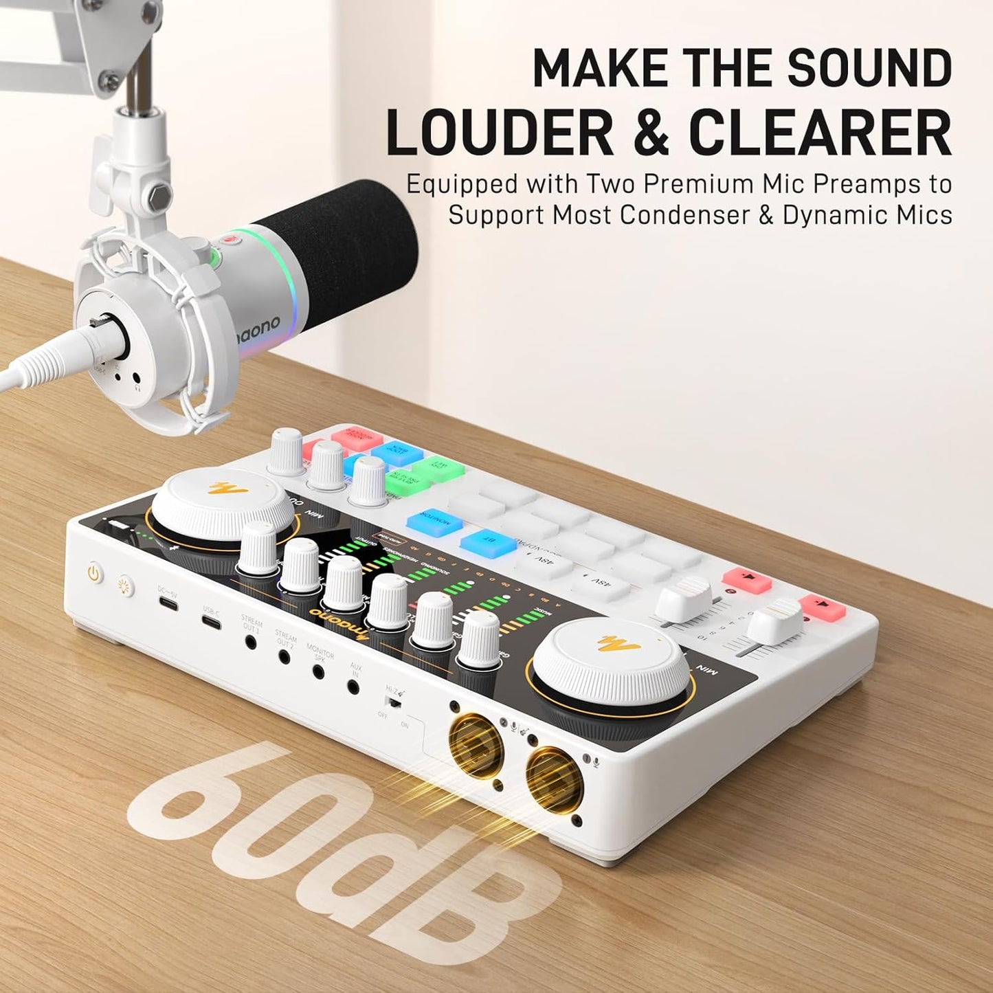 MAONO Podcast Equipment Bundle: Audio Interface mixer with Dual XLR Input for Podcast Streaming - MaonoCaster E2 Gen2 White