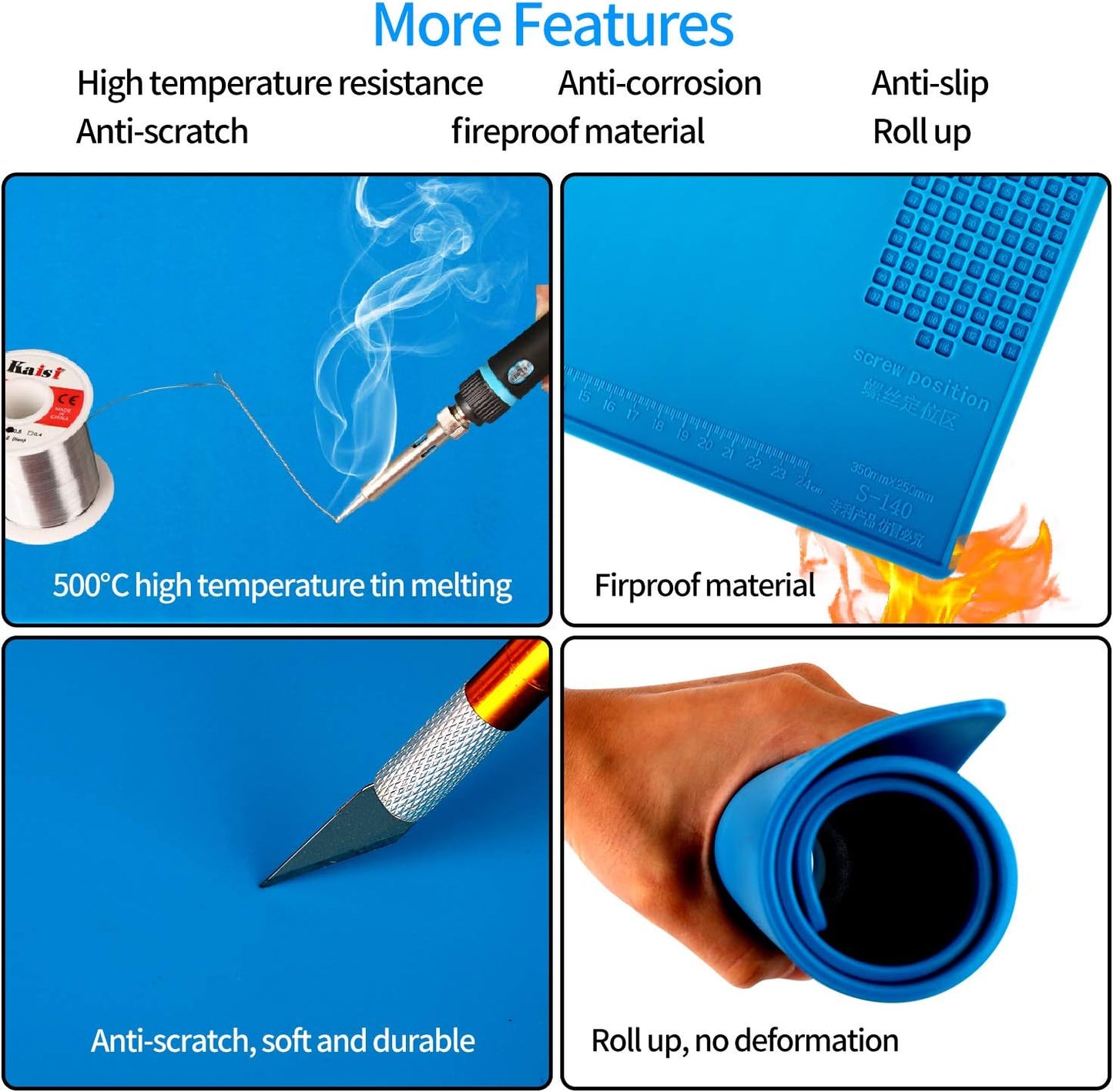 Kaisi S-140 Magnetic Insulation Silicone Soldering Mat, Heat Resistant Work Mat 932F for Repair Electronics, Phone, Soldering Iron, Gun, BGA, Workbench, Size: 13.8 x 9.8 inch