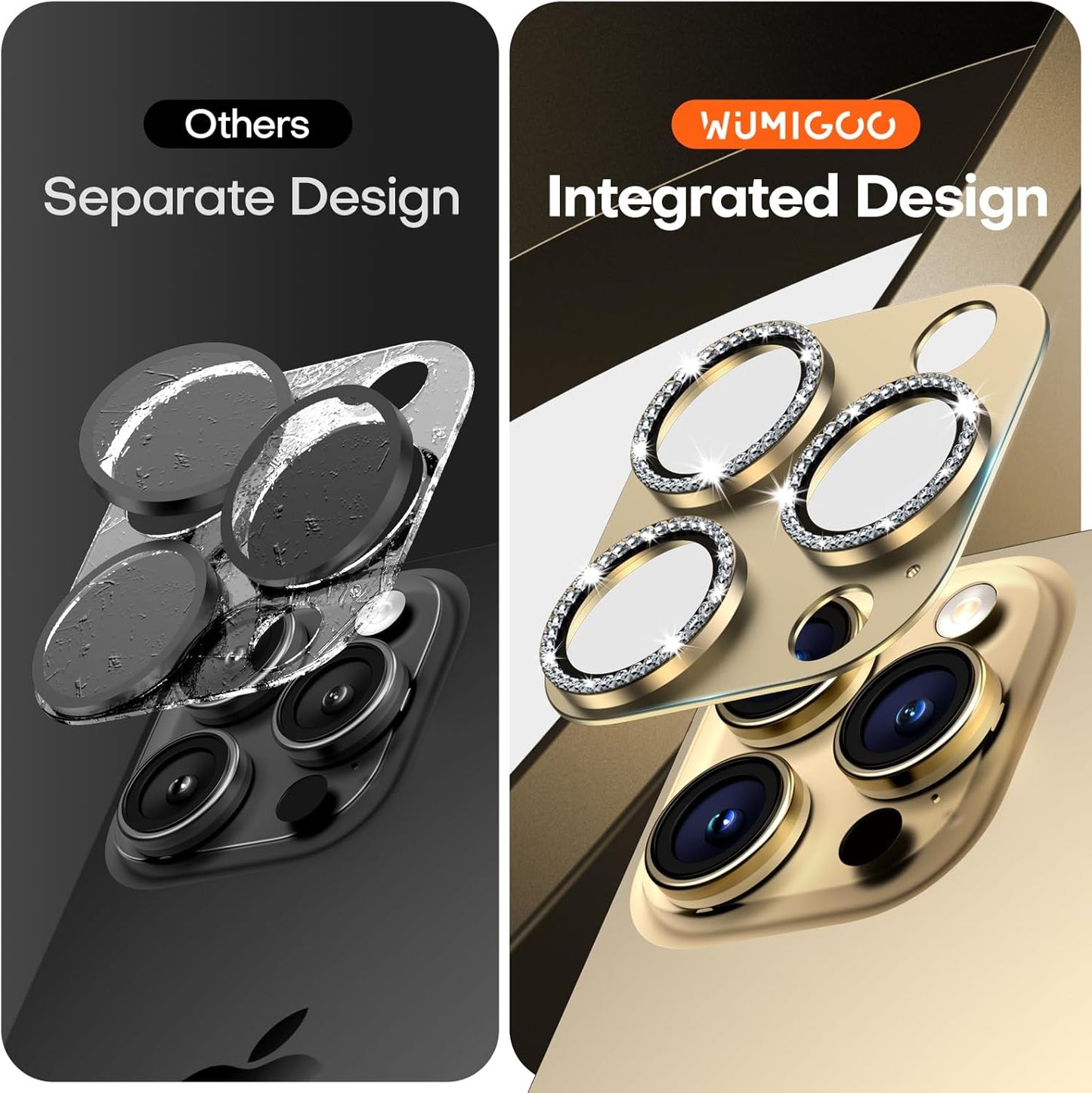 Camera Lens Protector for iPhone 16 Pro Max/16 Pro/iPhone 15 Pro Max/15 Pro/iPhone 14 Pro Max/14 Pro, Aluminum Alloy Sapphire Glass Camera Screen Cover, Case Friendly- Gold Diamond