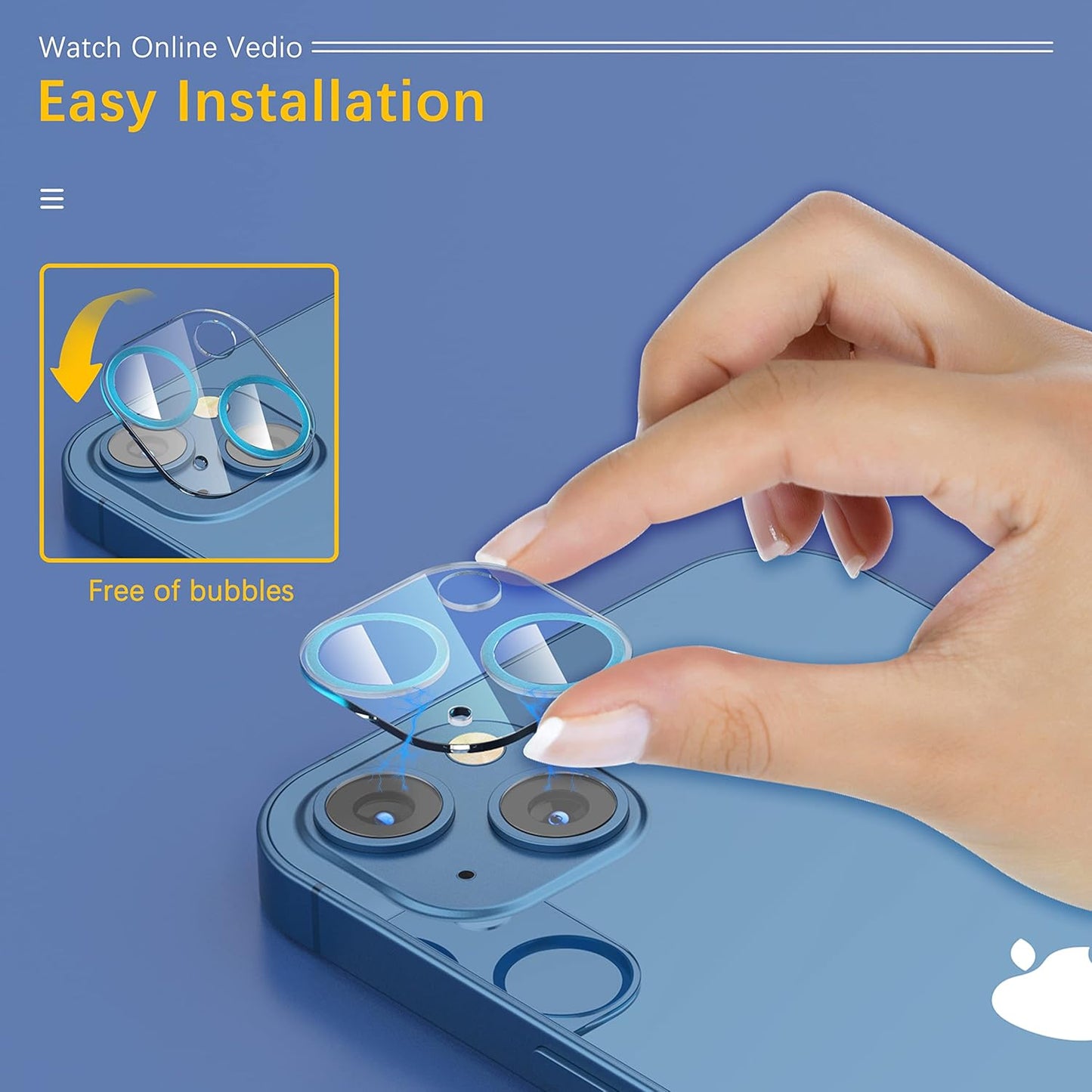 UniqueMe [3 Pack Compatible with iPhone 13 6.1" / iPhone 13 Mini 5.4" Camera Lens Protector Tempered Glass, [Case Friendly][New Version][Scratch-Resistant][Easy Installation] - Blue Circle