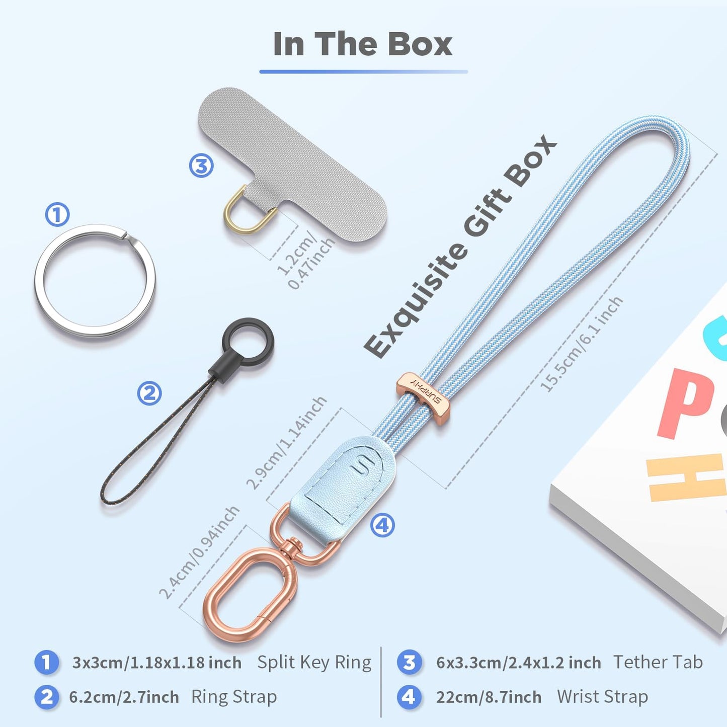 SURPHY Phone Wrist Strap, Keychain Wristlet, Phone Strap Charm with Tether Tab, Cellphone Lanyard Wrist, Key Chain for Women