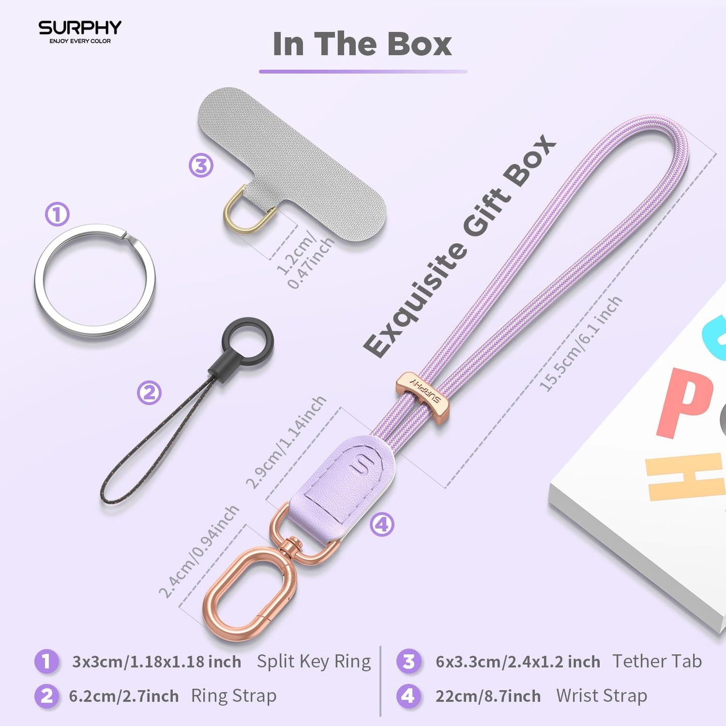 SURPHY Phone Wrist Strap, Keychain Wristlet, Phone Strap Charm with Tether Tab, Cellphone Lanyard Wrist, Key Chain for Women