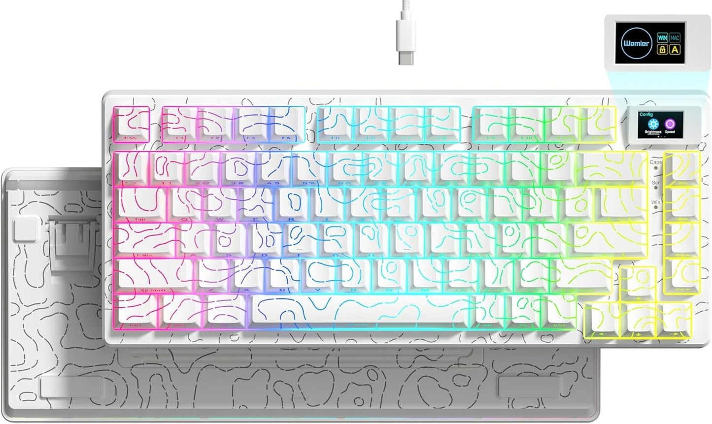 Womier SK80 75% Percent Keyboard with Color Multimedia Display Mechanical Gaming Keyboard Topographic, Hot Swappable Gasket Mount RGB Creamy Key Board Pre-lubed POM Switch for Mac/Win,White