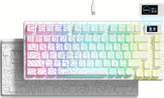 Womier SK80 75% Percent Keyboard with Color Multimedia Display Mechanical Gaming Keyboard Topographic, Hot Swappable Gasket Mount RGB Creamy Key Board Pre-lubed POM Switch for Mac/Win,White