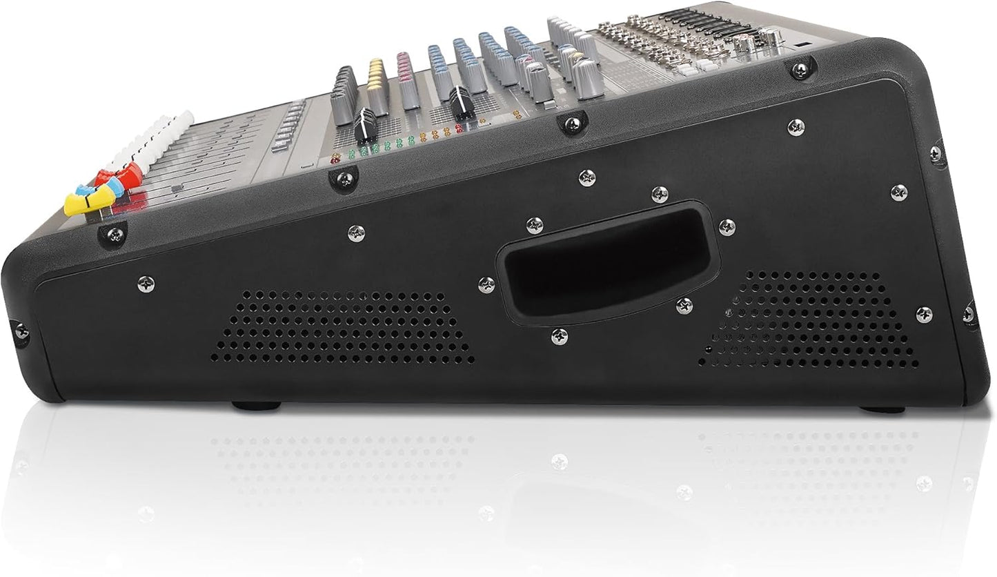 Sound Town 10-Channel 2x800W Powered Mixer w/ 2 Bus, DSP effects, USB, MP3, Dual 7-band EQ, Phantom Power (TRITON-102PW)