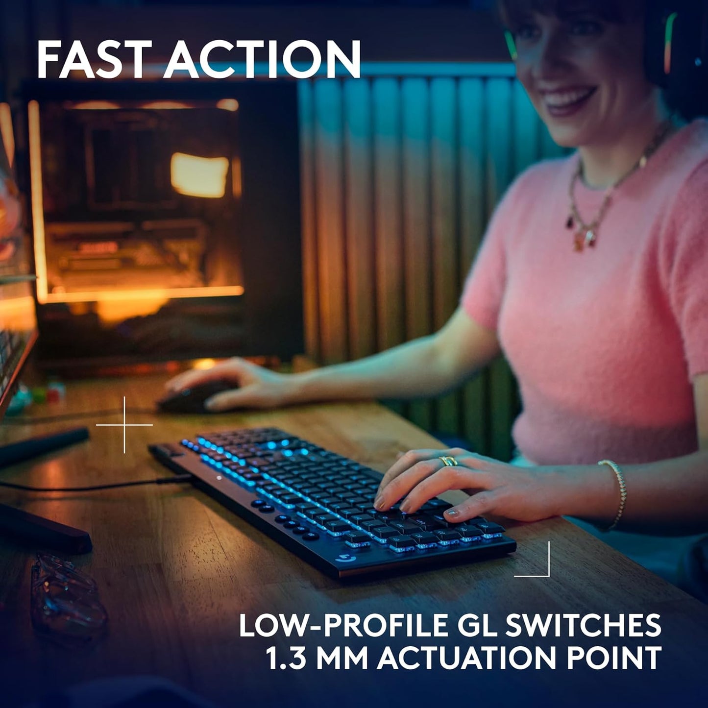 Logitech G915 X Wired Mechanical Gaming Keyboard, Double-Shot PBT Keycaps, Fully Programmable Keys, RGB Backlit Mac/PC Gaming Keyboards, Aluminum Finish, GL Tactile Switches, Black