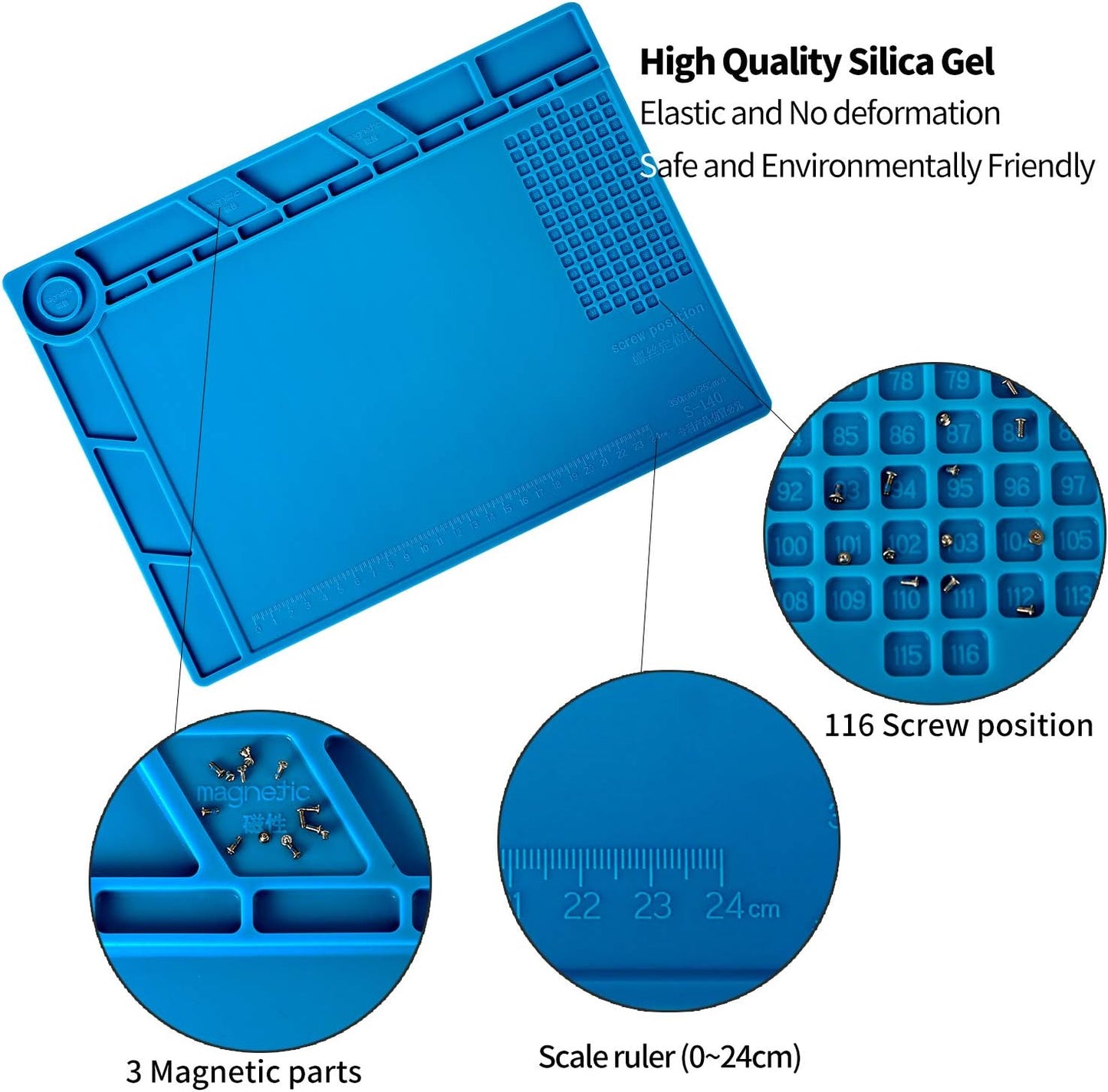 Kaisi S-140 Magnetic Insulation Silicone Soldering Mat, Heat Resistant Work Mat 932F for Repair Electronics, Phone, Soldering Iron, Gun, BGA, Workbench, Size: 13.8 x 9.8 inch