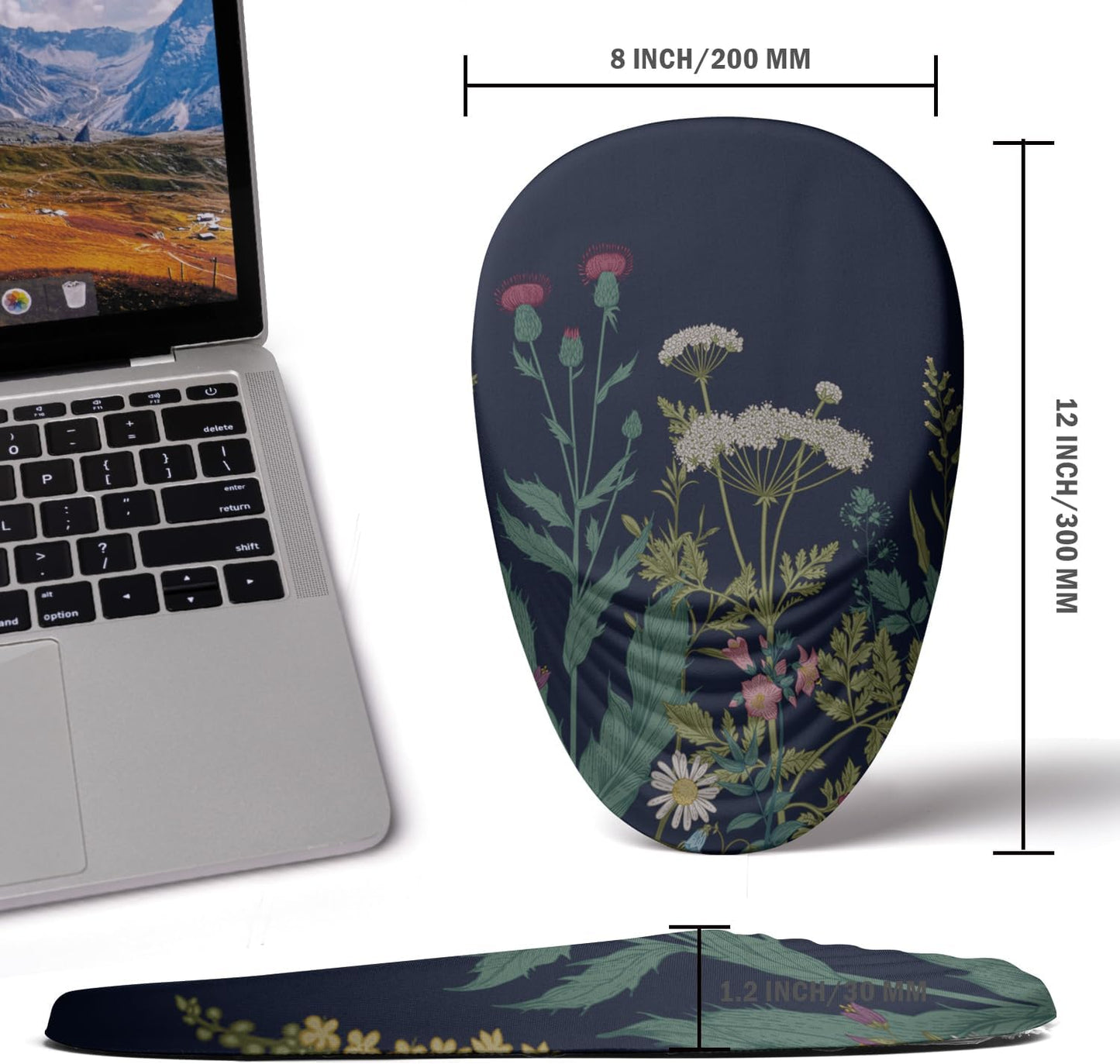 Ergonomic Mouse Pad with Wrist Rest Support, Memory Foam & Polyurethane, Weeds