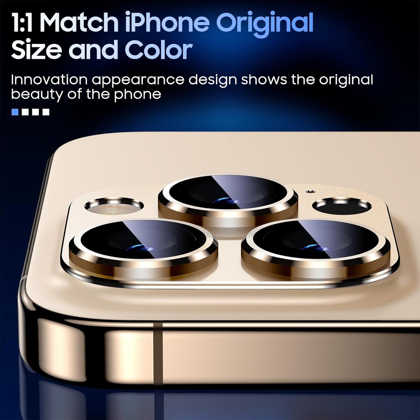 Uyiton for iPhone 13 Pro/iPhone 13 Pro Max Camera Lens Protector, [Strong Adsorption] [Drop Protection] Metal Ring Tempered Glass Rear Camera Screen Cover - Gold