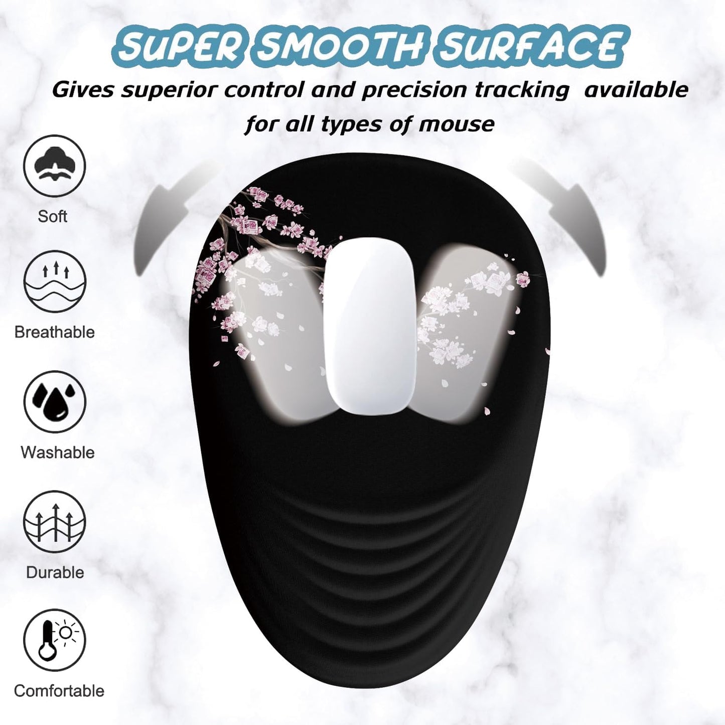 Mouse Pad, Ergonomic Mouse Pad with Wrist Rest Support and Non-Slip PU Base, Cute Mousepad for Pain Relief, Office & Home, Computer, Japanese Plum Blossoms