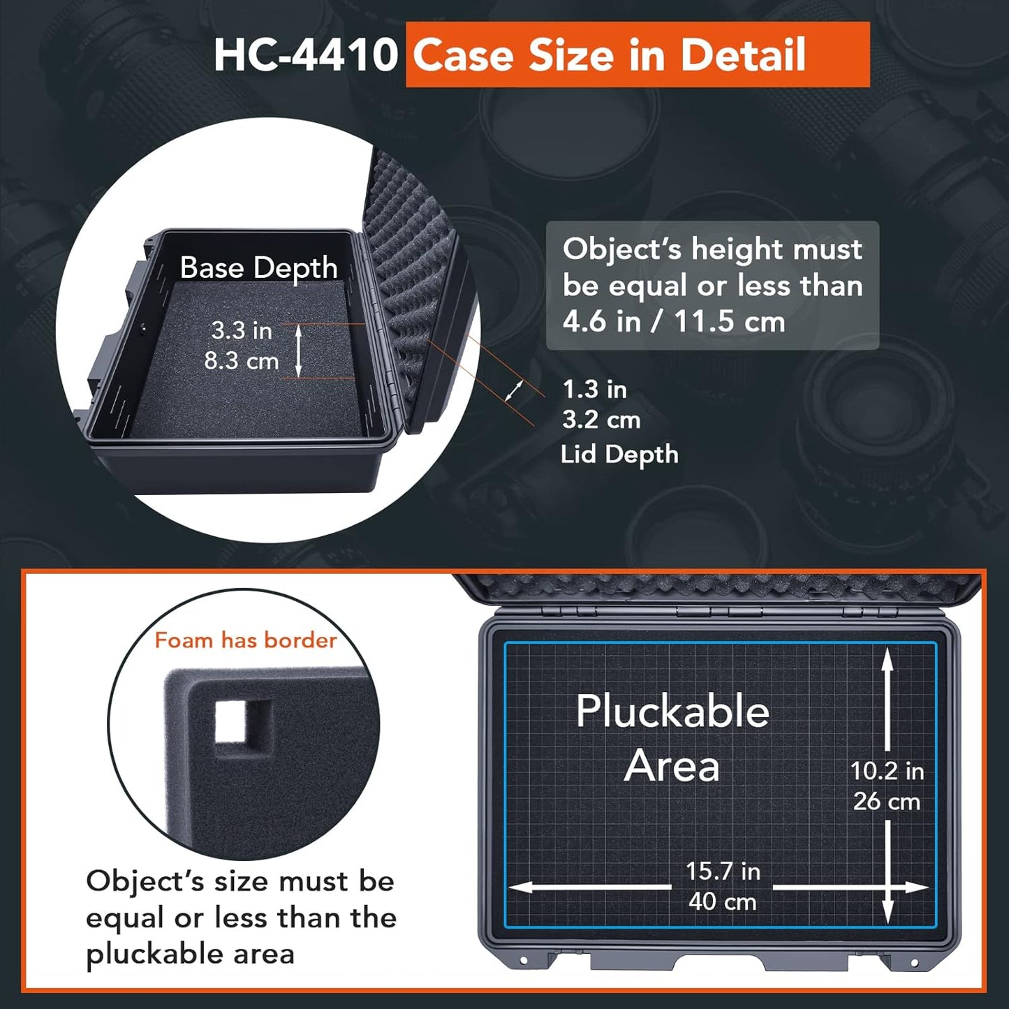 Lykus HC-4410 Waterproof Hard Case with Customizable Foam Insert, Interior Size 17.32x11.42x4.72 in, Suitable for up to 16" Laptop,Starlink Mini,Keyboard,Drill,Audio Mixer,Mic,Flashlight,and More