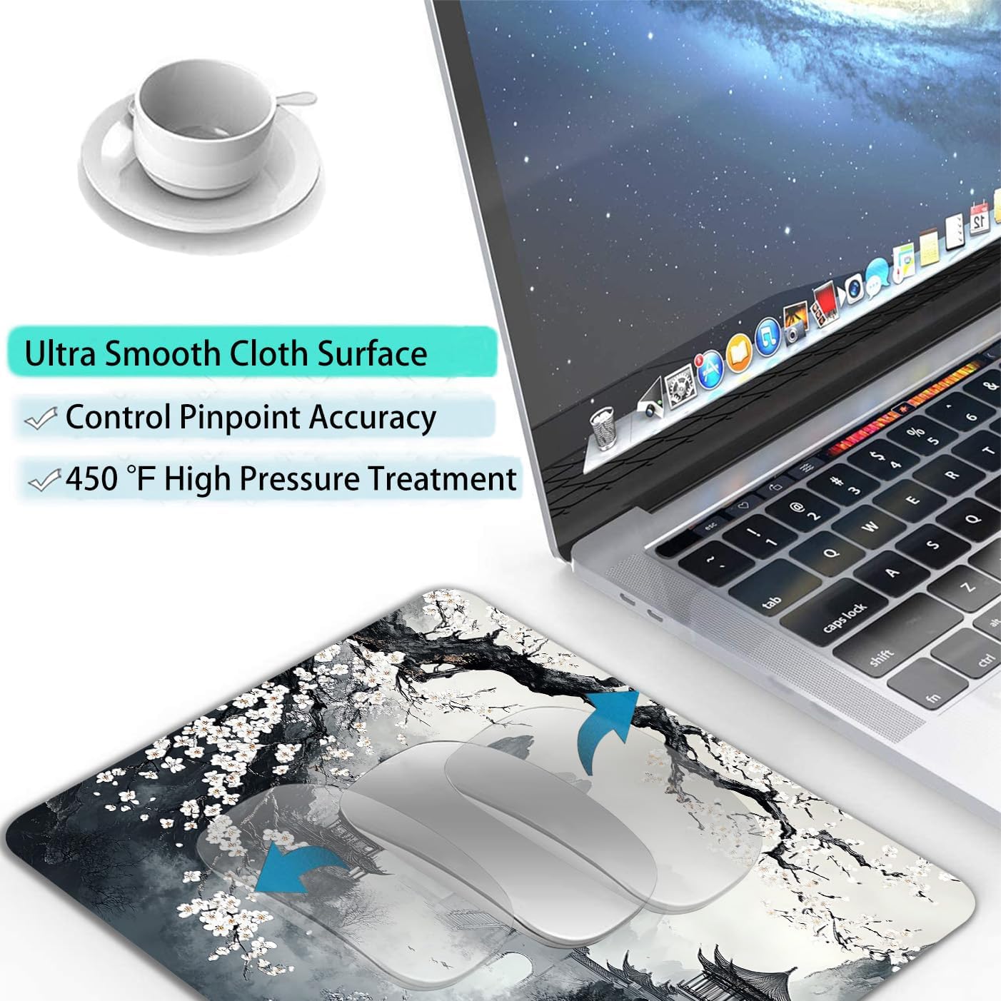 Japanese Aesthetic Landscape Painting Custom Mouse Pad with Non-Slip Rubber, Small Square Design for Wireless Laptop & Computer Mouse Pads for Desk, 9.5 x 7.9 inch Smooth Surface for Gaming & Office