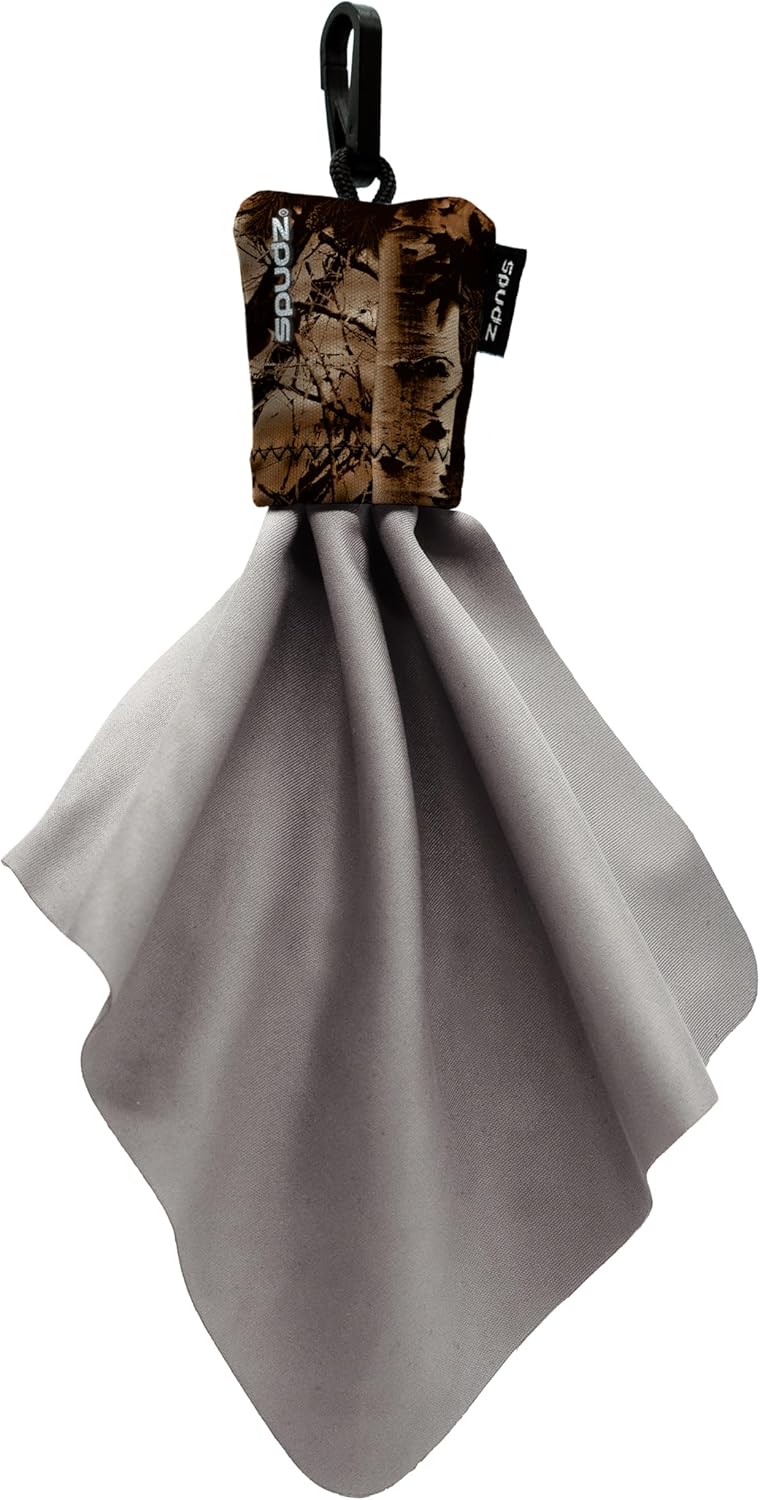 SPUDZ Classic Microfiber Lens Cleaner – Clip-On Pouch, Washable – for Binoculars, Scopes, Glasses, Screens | Stealth Bronze, 6 x 6 Inch