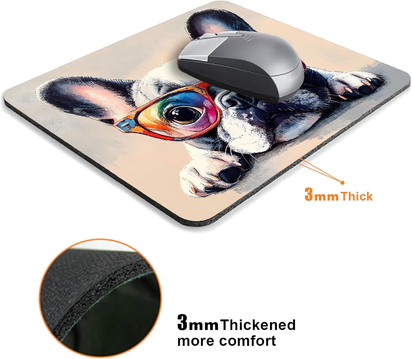 Funny Bulldog Dog Mouse Pads for Desk, Portable Wireless Computer Mouse pad Small Design with Women, Non-Slip Rubber Base Laptop Mousepad 9.5" x 7.9" Smooth Surface for Office & Travel