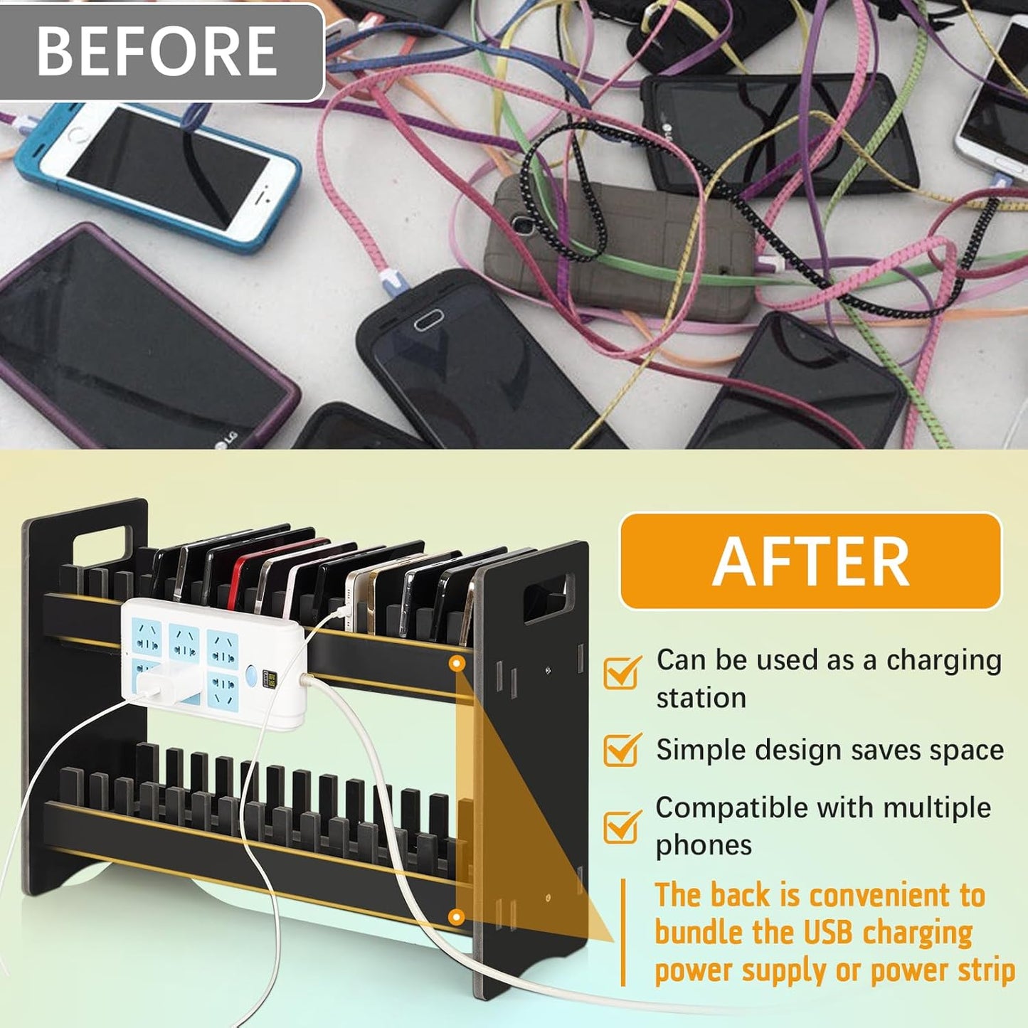 Cell Phone Holder Classroom Cell Phone Storage 2-Tier Multiple Cell Phone Stand Rack with 1-30 Number Stickers PVC Board Mobile Phone Holder Desktop Organizer for Classroom (Black, 30 Slots)