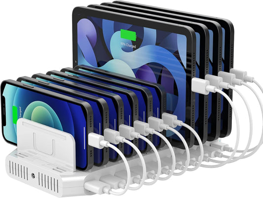 USB C PD 60W Charging Station with QC 3.0, Unitek 160W 10-Port USB Quick Charger Dock, Power Delivery Compatible with Laptop MacBook, Pixel, Upgraded Dividers