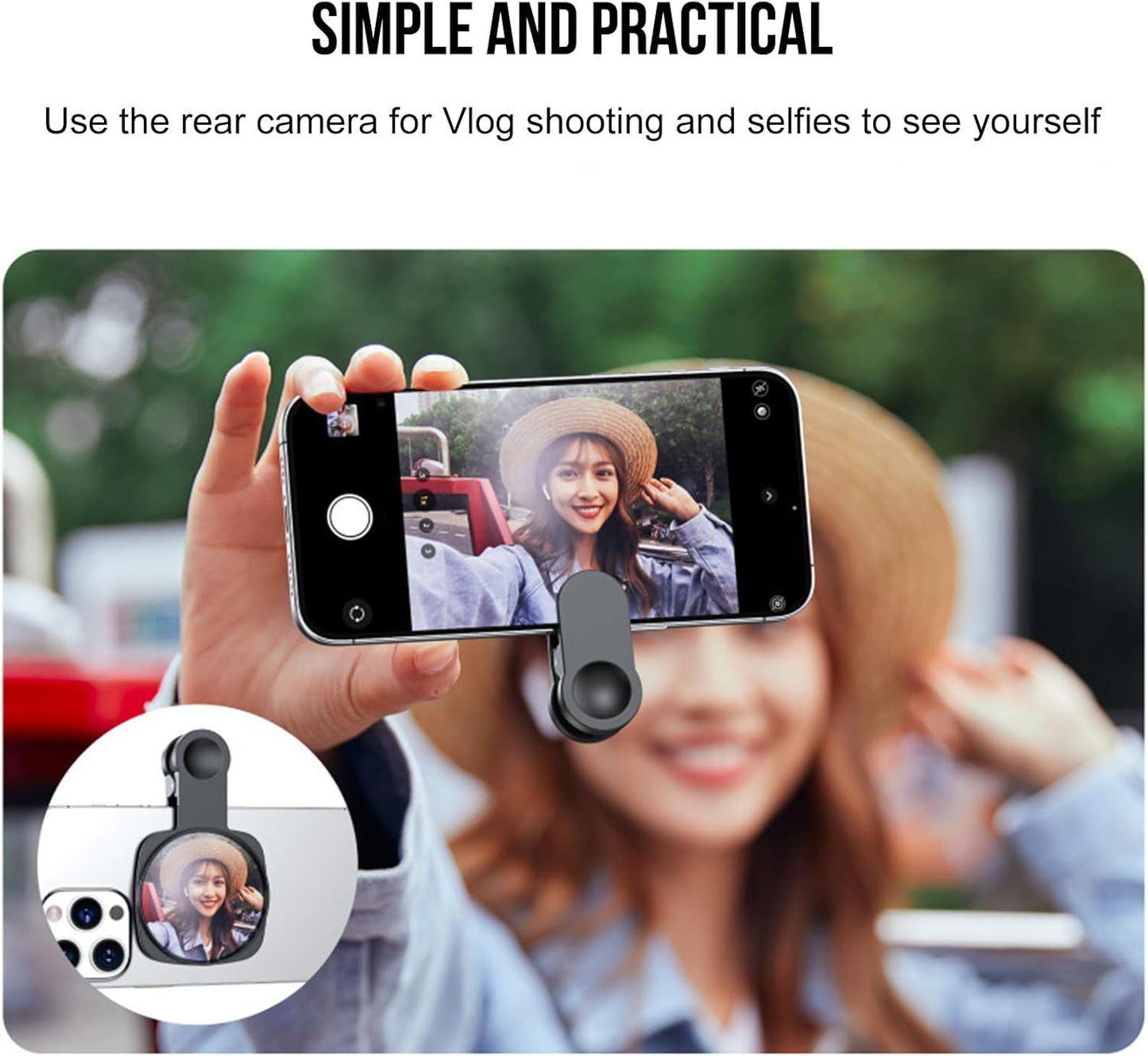 WOWNOVA Clip Selfie Mirror for Phone Back Camera - Live Streaming, Vlogging, HD Reflective Clip Compatible With iPhone Rear Camera, 2.36"