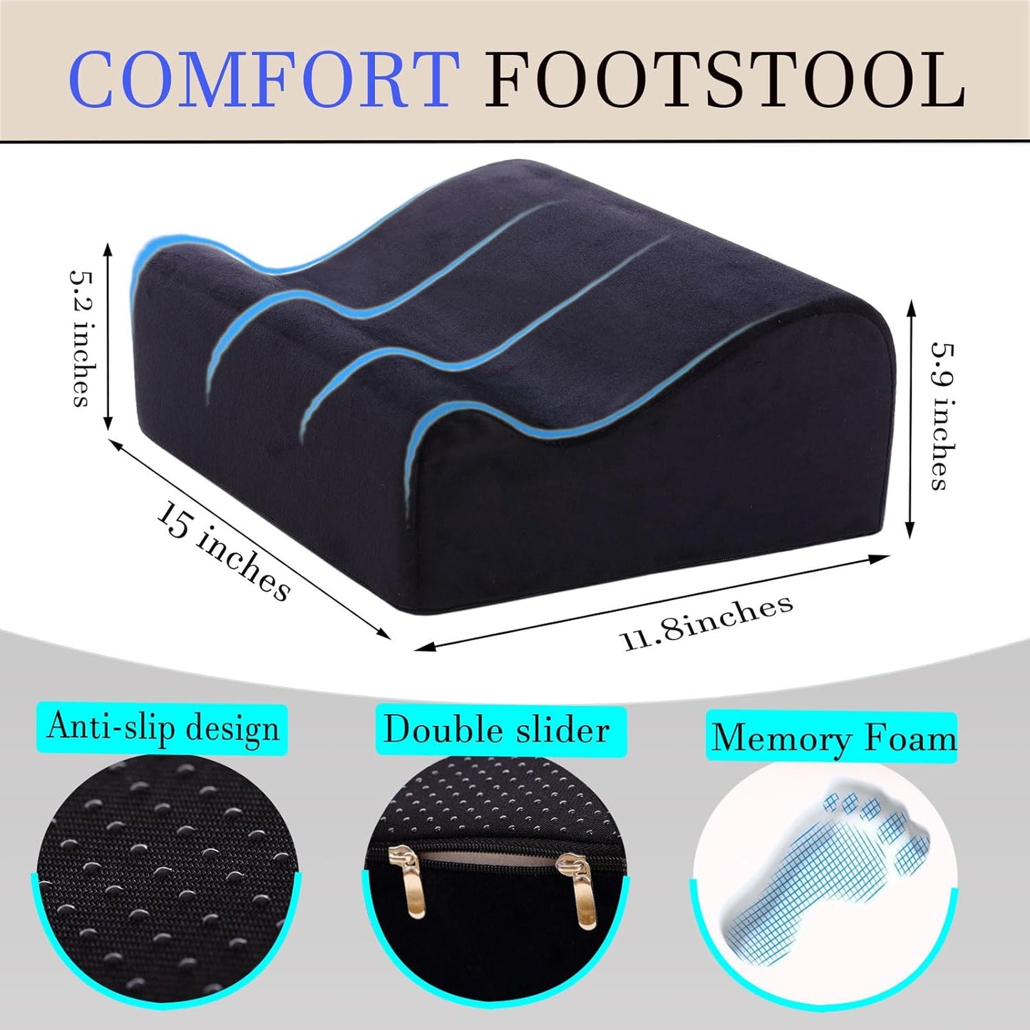 Foot Rest for Under Desk at Work, Ergonomic Under Desk Footrest with Washable Cover, Memory Foam Foot Stool for Office Chair & Gaming Chair, Back & Hip Pain Relief, Black