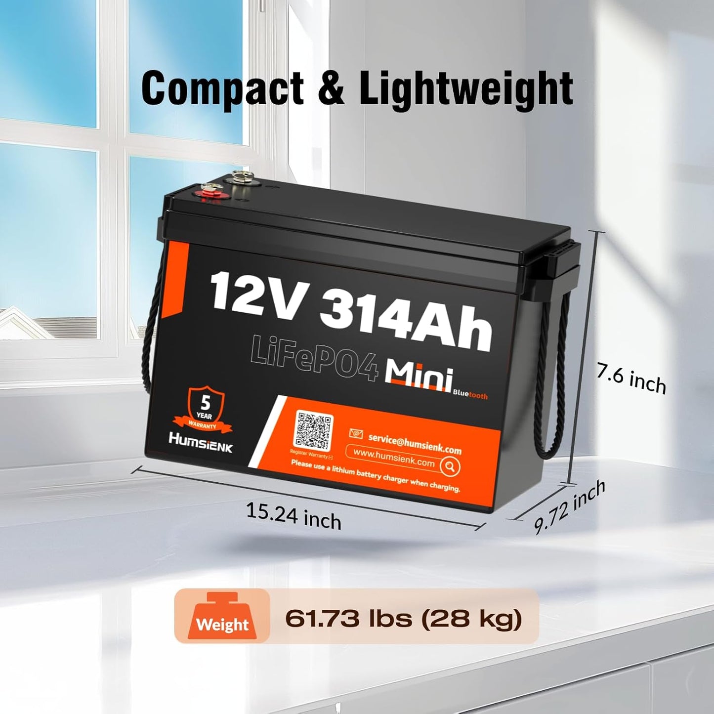 12V 314Ah LiFePO4 Lithium Battery with Bluetooth – 4.19kWh Energy, 100A BMS, 15000+ Cycles, Low-Temp Protection – for RV, Marine, Solar, Off-Grid, Home Backup (Compact & Lightweight)