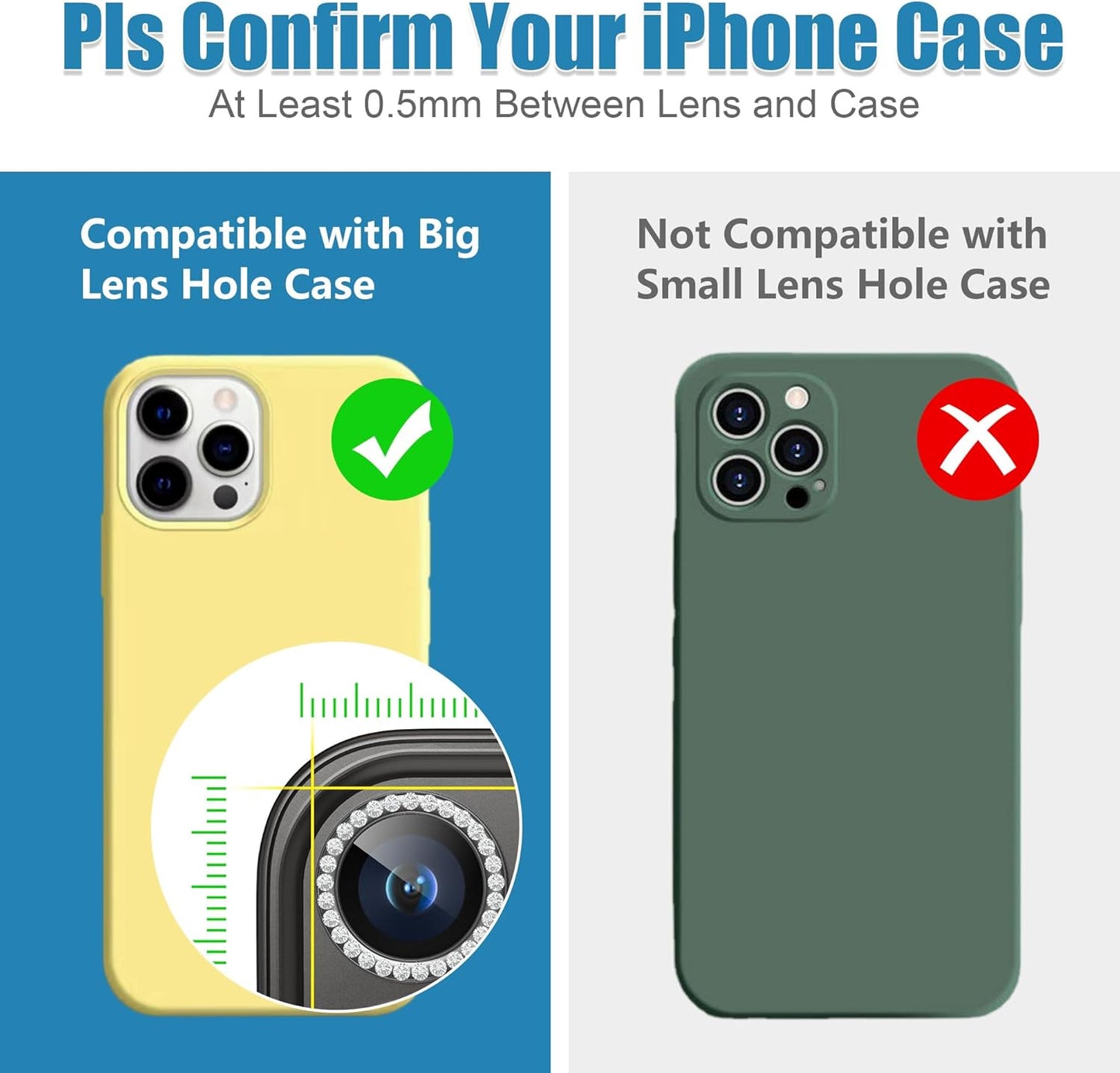 AGVEE 3+3 6 Pack for iPhone 15 Pro 6.1" / 15 Pro Max 6.7" Camera Lens Protector, Bling Diamond & Bling Glitter Metal Ring 9H Tempered HD Glass Camera Protector Cover Film, Bling-Black