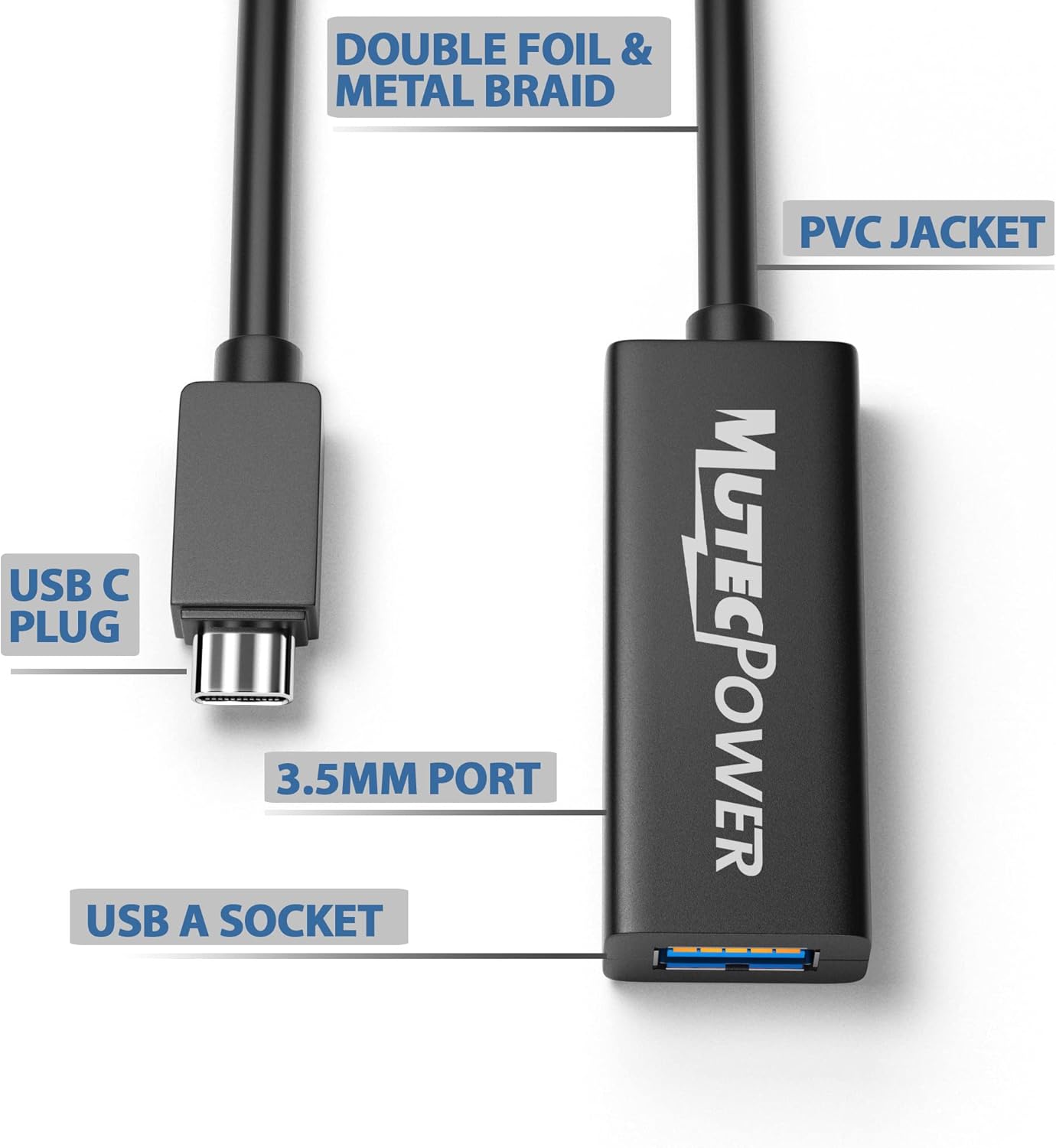 32ft USB C to USB A adapter cable OTG USB 3.0 type C male to Active USB type A female With extension chipset signal repeater - 32 Foot 10m- compatible with Macbook Apple Samsung Galaxy Dell
