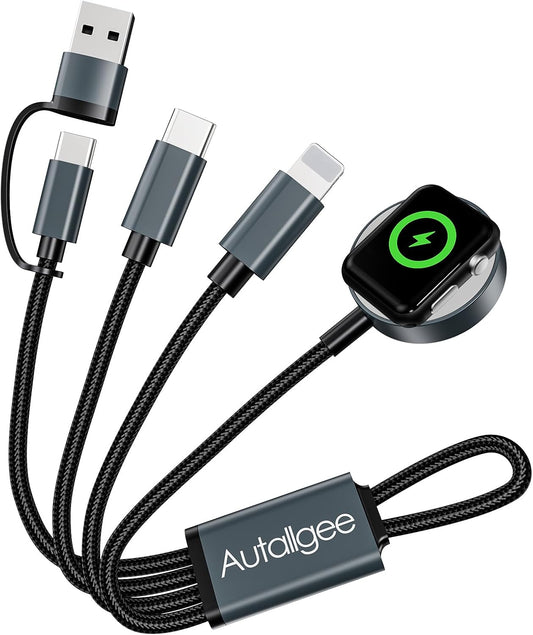 2Pack Short 8inch 3 in 2 Multi Charging Cable for Apple Watch Charger USB C iWatch Charger Fast Charging Cable Compatible with iWatch Ultra/SE/10/9/8/7/6/5/4/3/2/1 iPhone 16/15/14/13/Galaxy S23