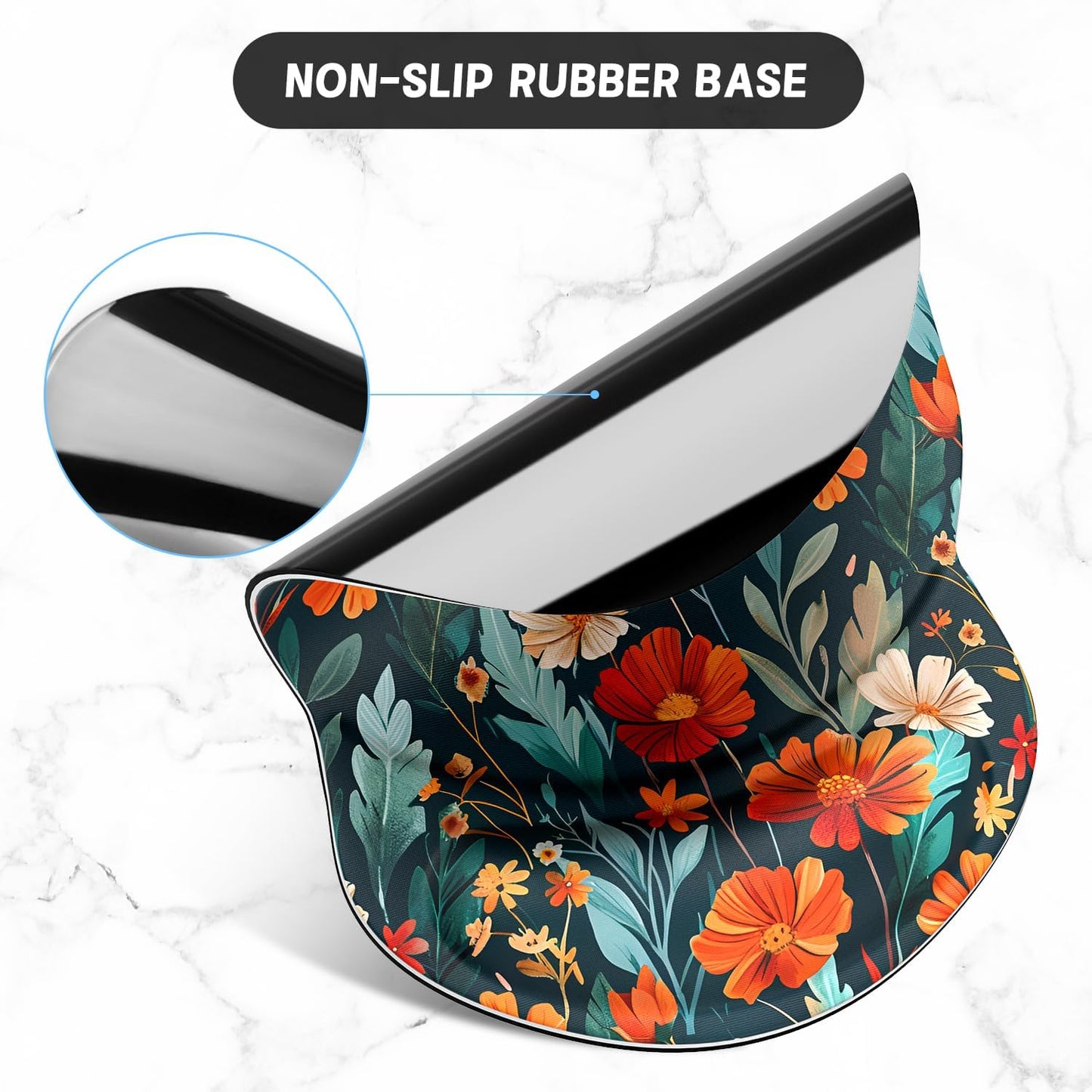 ITNRSIIET Ergonomic Mouse Pad with Gel Wrist Support Small Wrist Rest Smooth Surface Non-Slip PU Base Comfortable Office Supplies Pain Relief, 8.7 x 7.2 inches, Beautiful Flowers