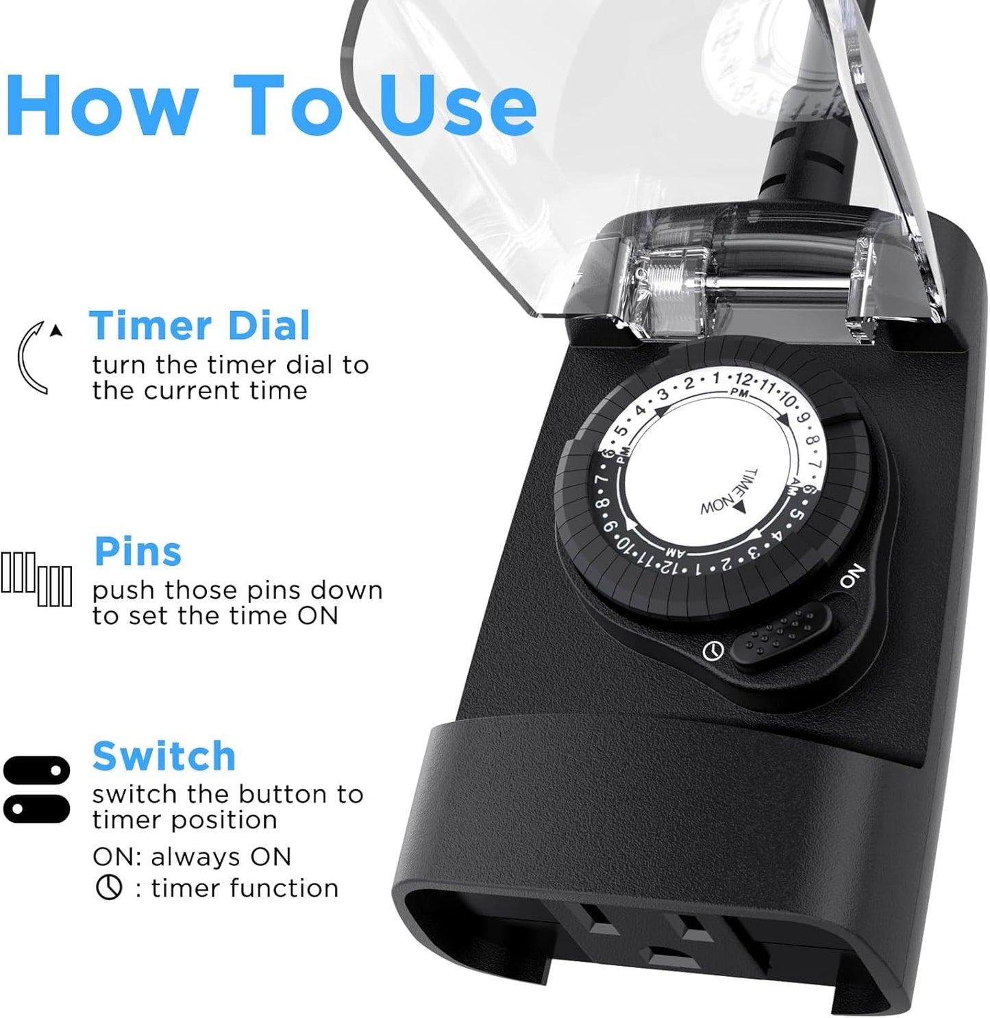 G-ELEK Outdoor Timer Outlet Waterproof, 24 Hour Outdoor Light Timer, Timers for Electrical Outlets, Ideal for Pool Pump, Christmas Lights, Heavy Duty, 1 Grounded, CSA Listed, 2 Pack