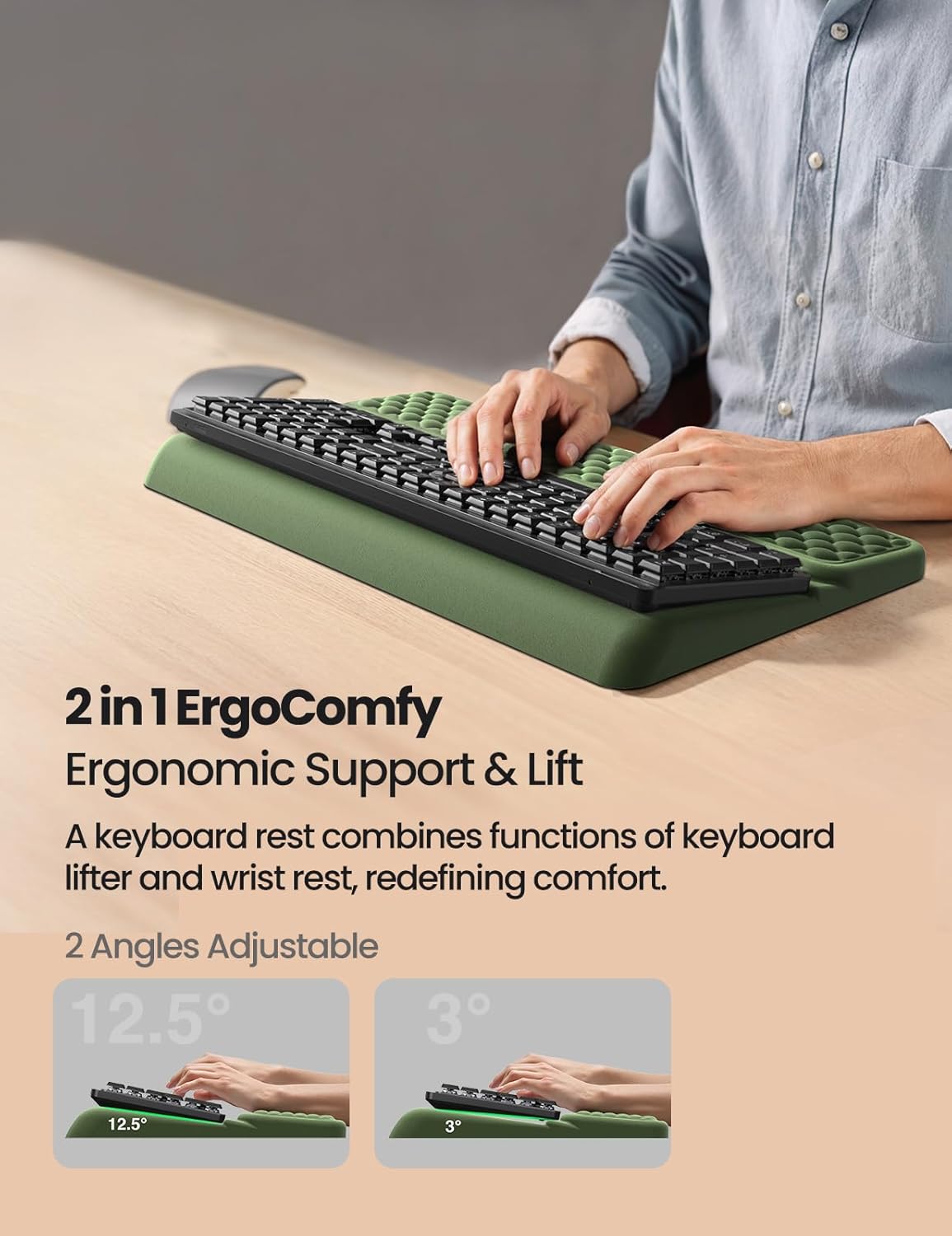 Vaydeer Wrist Rest with Keyboard Stand, Computer Wrist Support Pad, Ergonomic Keyboard Riser Holder Lifter Tray with Wrist Pad, Memory Foam Desk Cushion, Palm Hand Typing for Office Home School-Pink