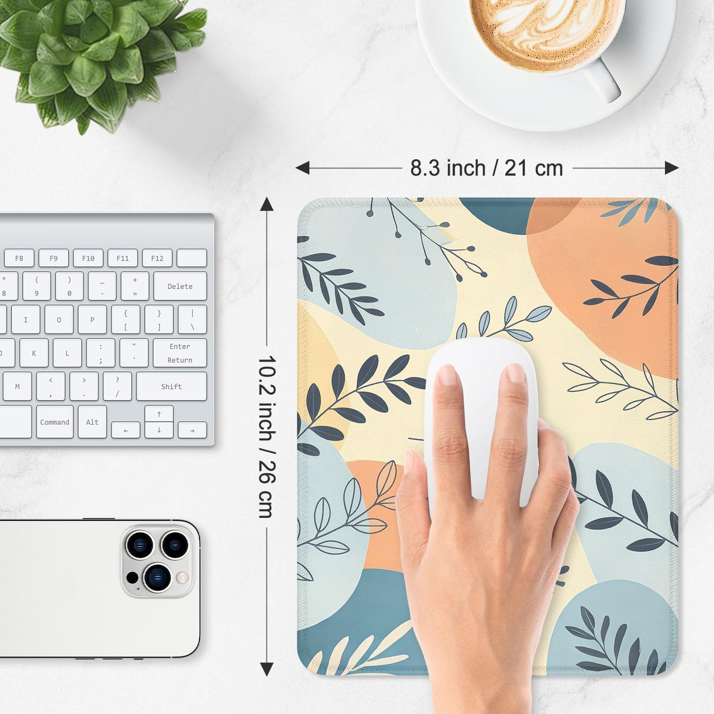 ITNRSIIET Mouse Pad Non-Slip Rubber Base Smooth Surface Stitched Edges Waterproof Durable Compatible with All Mice for Office & Gaming, Desk Accessory, 10.2x8.3x0.12 inch, VividFoliage