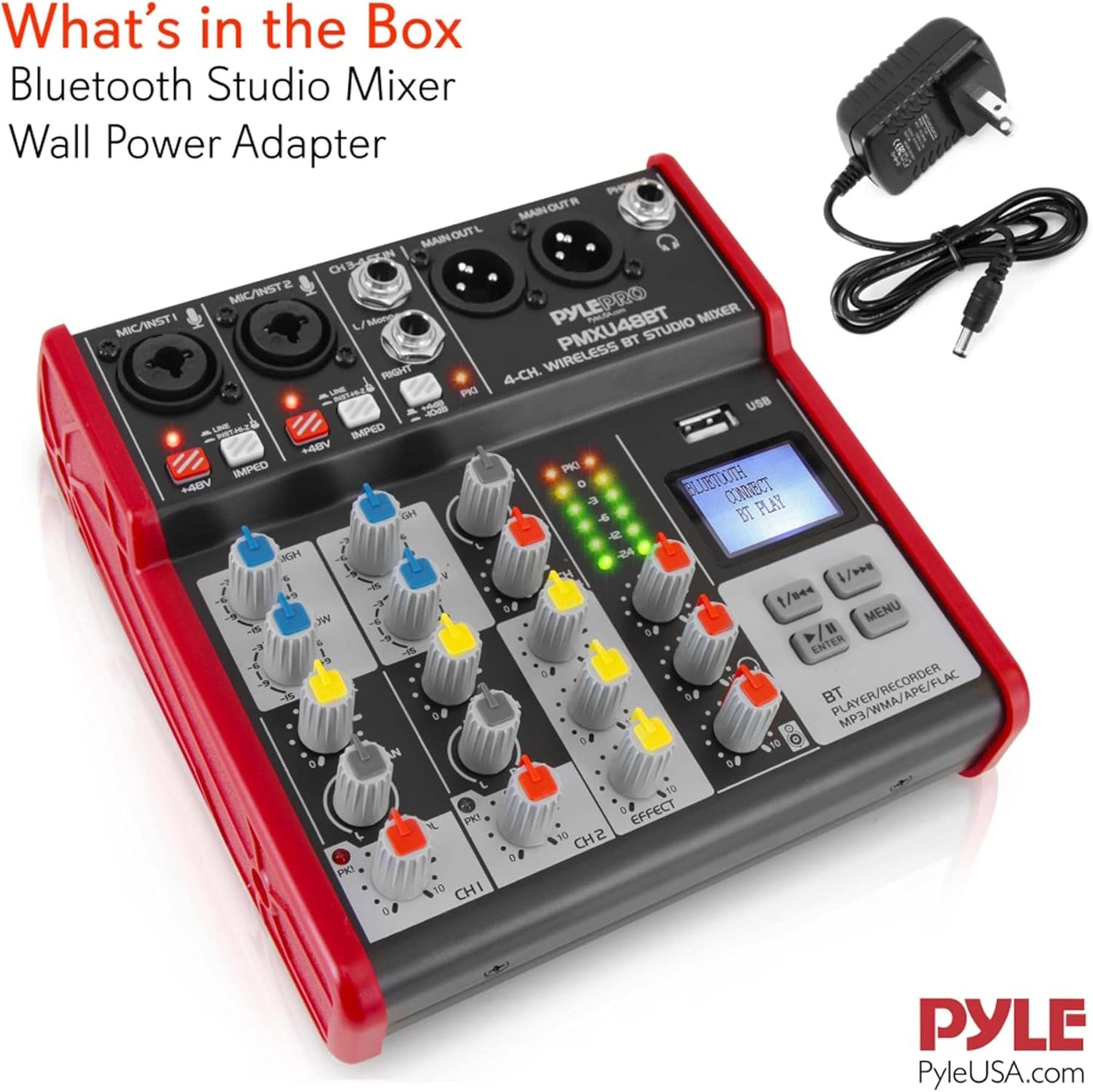 Pyle Studio Audio Sound Mixer Board - 4 Channel Bluetooth Compatible Professional Portable Digital DJ Mixing Console W/USB Mixer Audio Interface - Mixing Boards for Studio Recording