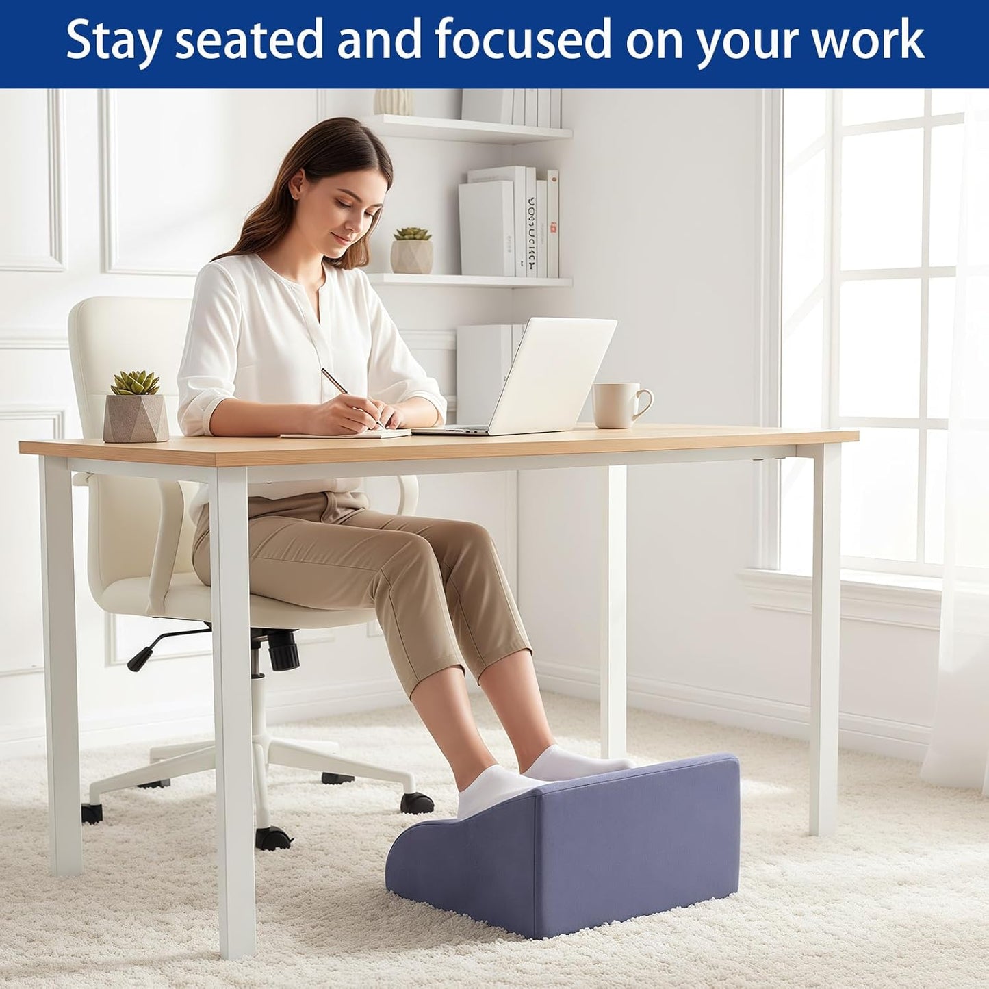 Foot Rest for Under Desk at Work Ergonomic Under Desk Footrest，Support Foot Pillow Double-Sided Footstool， for Office, Home & Gaming Leg Elevation Pillow Blue