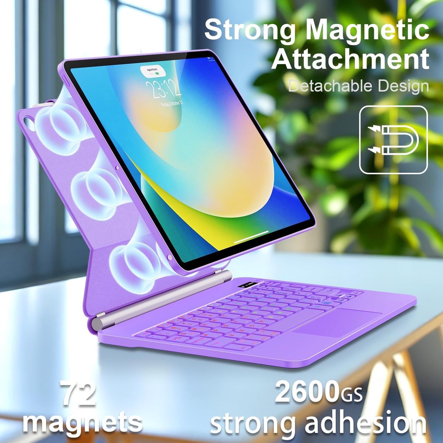 for iPad 9th Generation Case with Keyboard,Magic Style Keyboard Case for iPad 9th/8th/7th Gen 10.2 inch - Floating Cantilever Magnetic Stand Multi-Touch Trackpad (Purple)