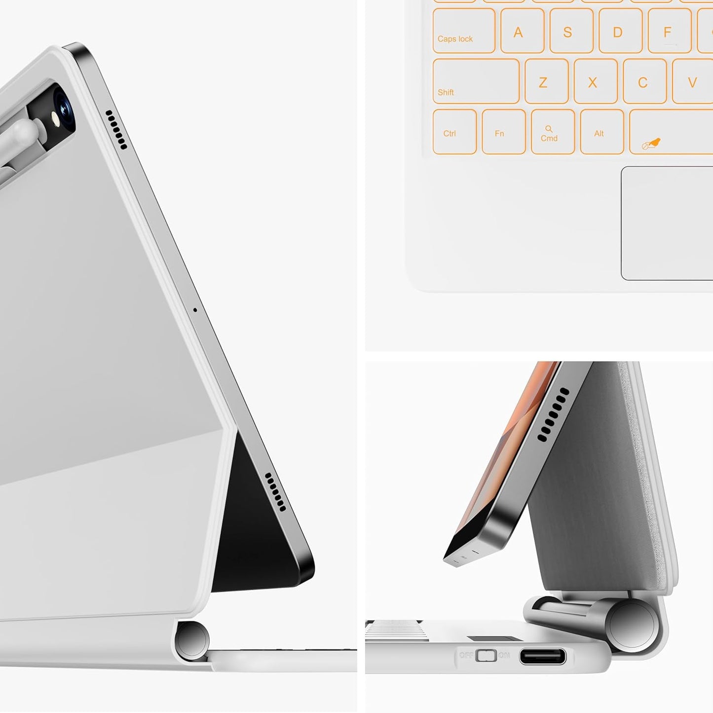 Keyboard Case for 12.4-inch Samsung Galaxy Tab S10+ Plus/S9+ Plus/S9 FE+ Plus/S8+ Plus/S7FE/S7+ Plus, 7 Colour Backlit, Multi-Touch Trackpad, Floating Magnetic Design, Battery Display, White