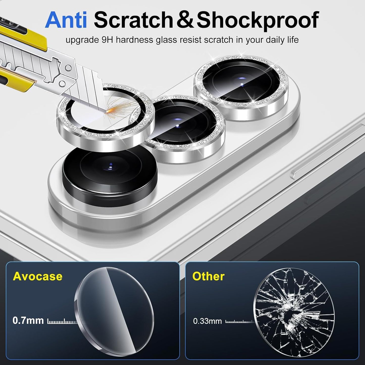 for Samsung Galaxy Z Fold 7 Camera Lens Protector, Individual Metal Ring Tempered Glass Lens Cover, [Strong Adsorption] Scratch Resistant Ultra-Thin HD Clear Lens Cover, 1 Set-Silvery Sparkly