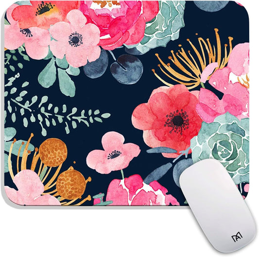 Square Mouse Pad Pink Flower, Personalized Premium-Textured Custom Mouse Mat Design, Washable Mousepad Cloth, Non-Slip Rubber Base Computer Mouse Pads for Wireless Mouse