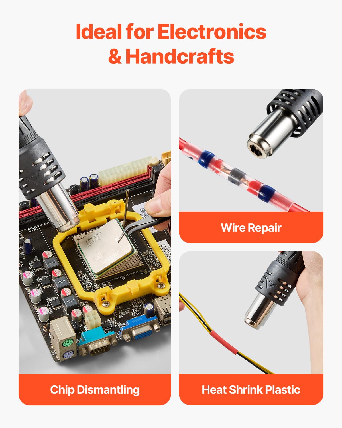 VEVOR Hot Air Rework Station, 700W Digital Display SMD Rework Station, 212℉-932℉ Hot Air Gun with Adjustable Airflow, 3 Pre-Set Channels & ℃/℉ Conversion for Chip Dismantling, Electronics Repair