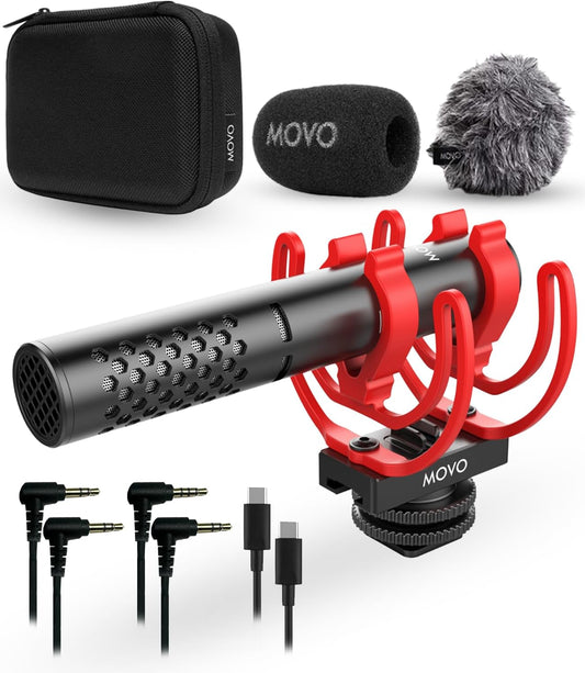 Movo X1-Mini Video Shotgun Mic for Camera - Supercardioid 3.5mm/USB-C Analog/Digital Camera Microphone for DSLR, iPhone and Android Smartphones, Computers - Compatible with Canon EOS, Nikon, Sony