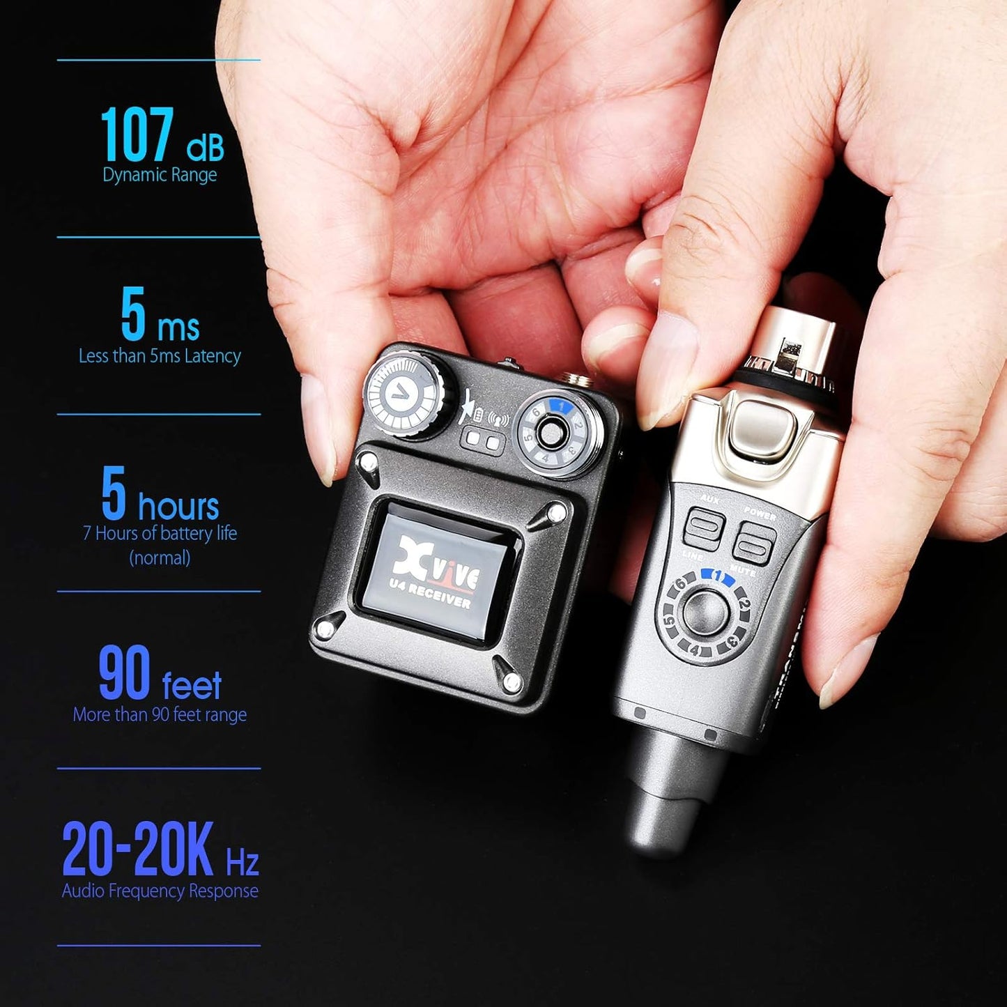 Xvive U4 Wireless in-Ear Monitor System Transmitter and Beltpack Receiver Personal IEM for Studio, Band Rehearsal,Live Performance