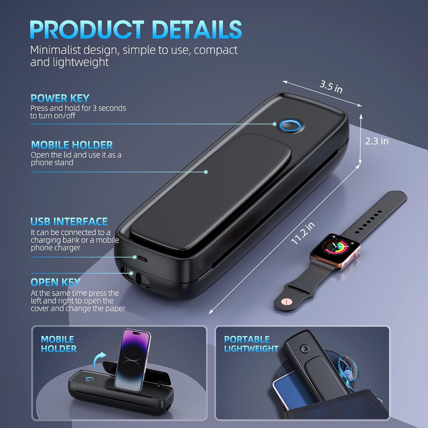 Portable Printer Wireless for Travel，Bluetooth Thermal Printer Support 8.5" X 11" US Letter &Legal, A4&A5 Thermal Paper, Inkless Compatible with iOS, Android & Laptop for Office Car Home