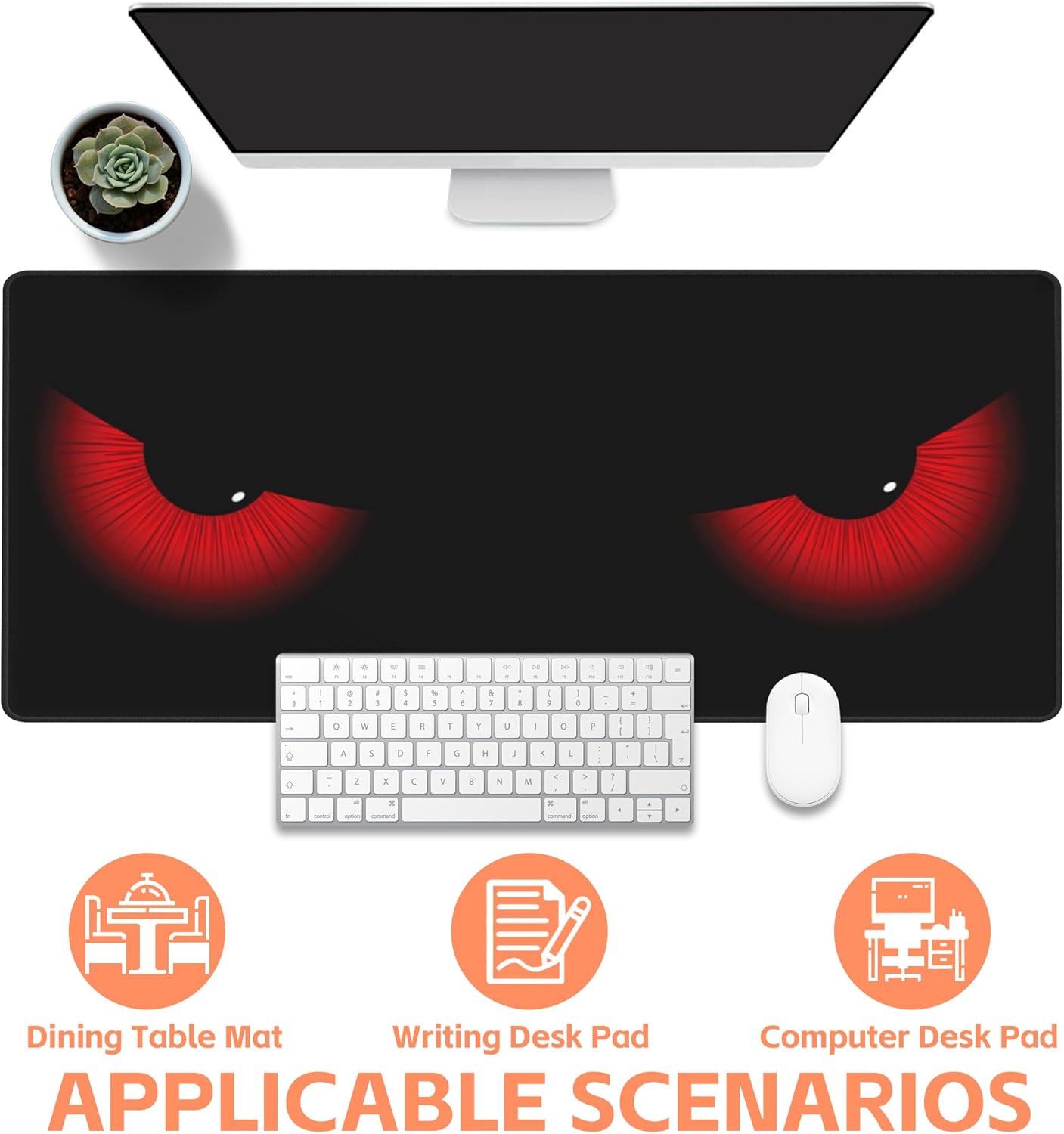 Mouse Pad Large Evil Eyes Non-Slip Game Desk Mat with Stitched Edge Laptop Keyboard Desk Pad for Work Home Gaming (35.4 x 15.7 Inches)